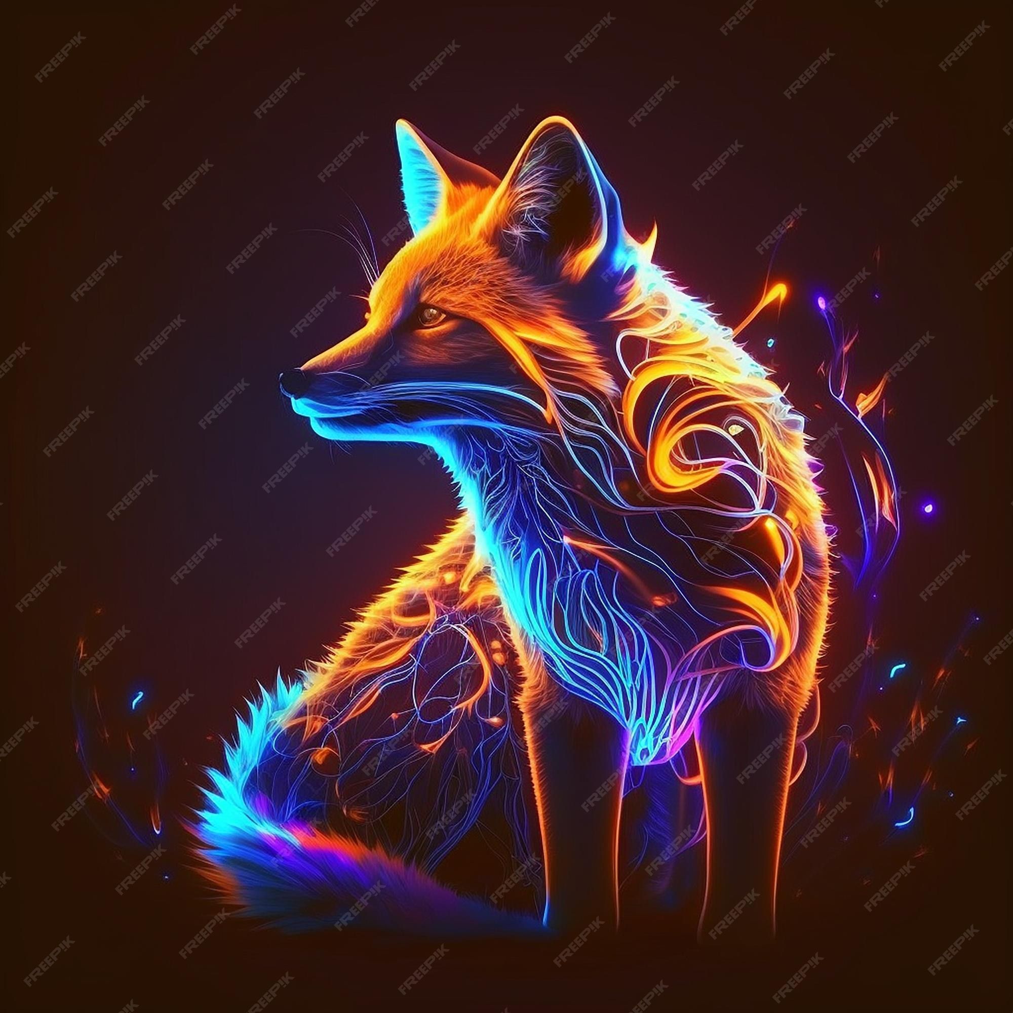 2000x2000 Premium Photo. Fox animal neon glowing illustration image ai generated art