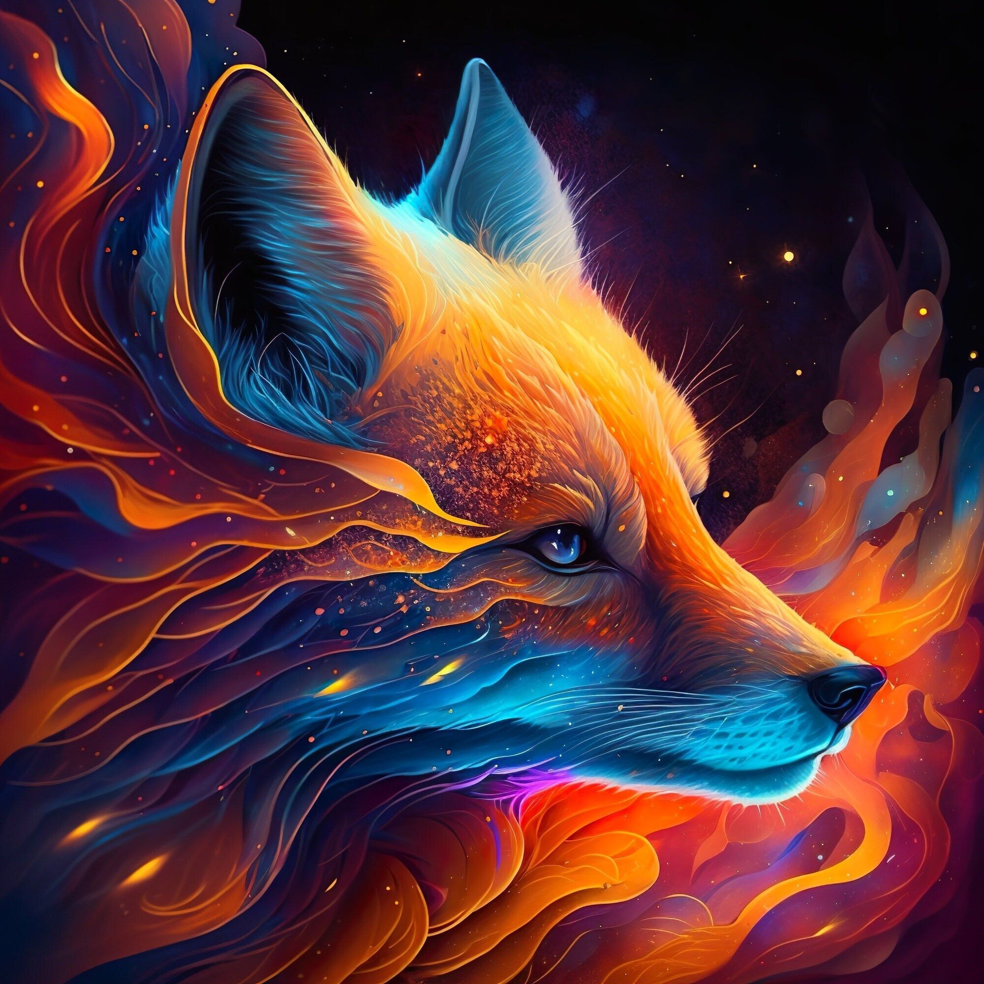2000x2000 Dream Cosmic Fox in Vibrant Color No.1//premium Quality