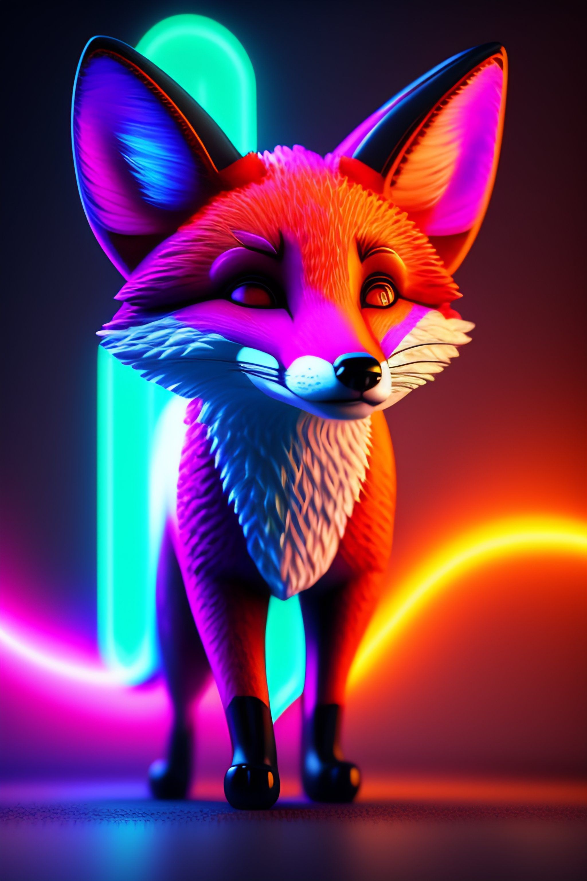 2048x3072 Lexica one who dances with the fox, fox face, leader suit with neon stripes, colorful light, clear very height details, Octane render