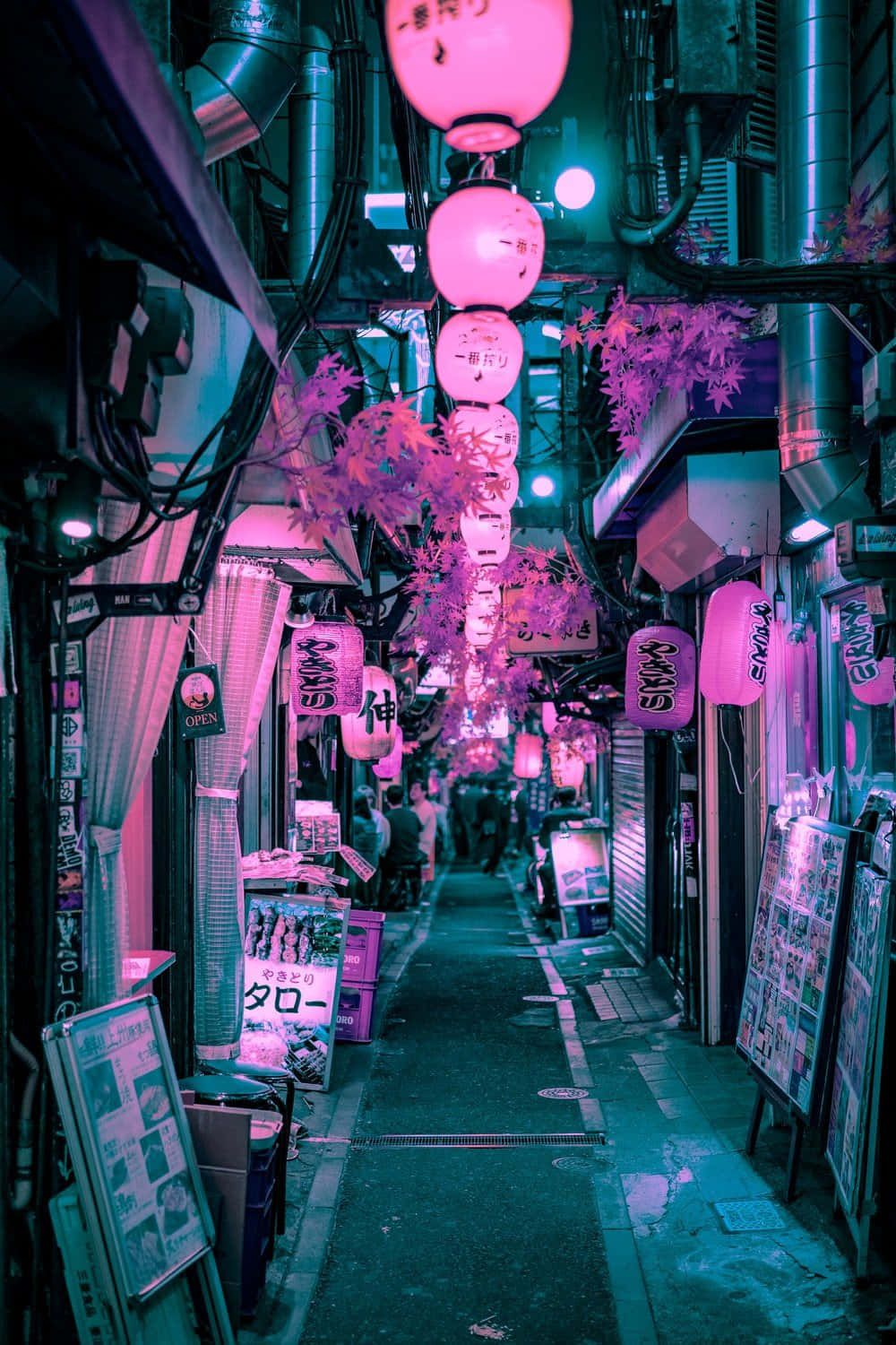 1000x1500 Download Colorful Neon Lit Japan Cyberpunk Night Scene. Wallpaper