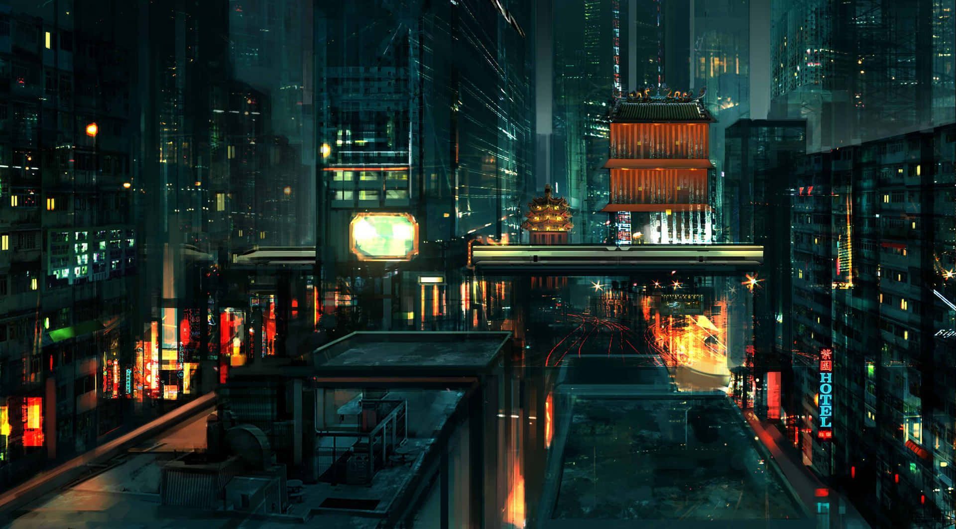 1920x1063 Download Immerse Yourself in the Futuristic Lights of a Japan Cyberpunk City Wallpaper