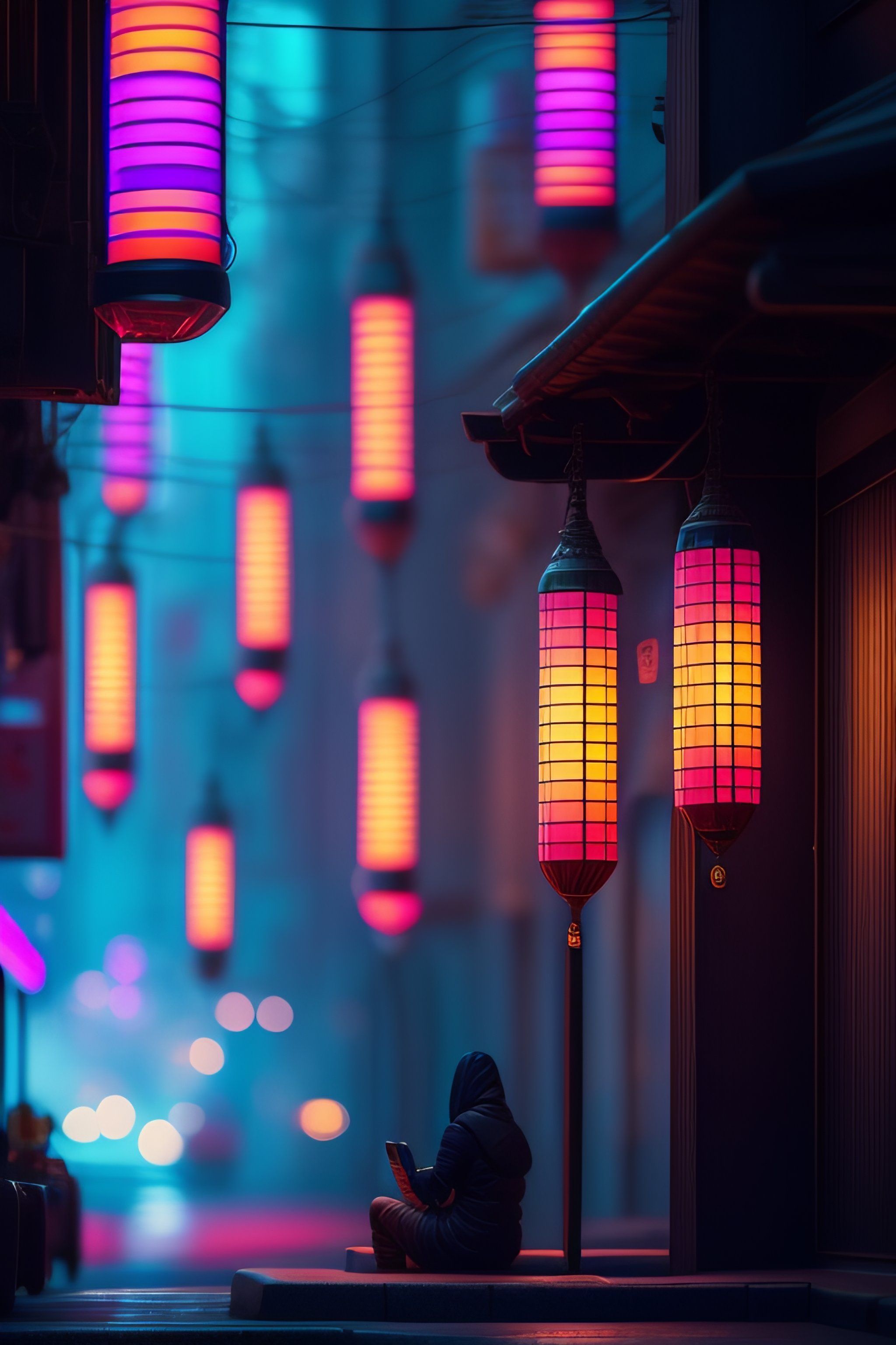2048x3072 Lexica city, 8k, japanese style lanterns
