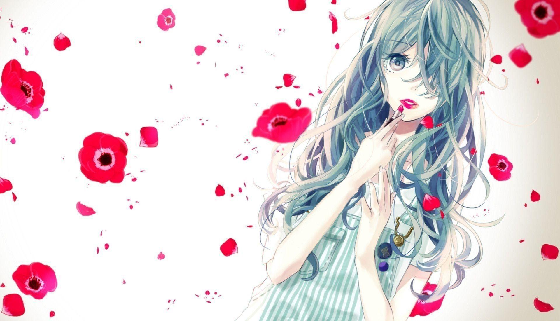 Anime Girl With Long Black Hair And Brown Eyes In Spring Background,  Nightcore Pictures Background Image And Wallpaper for Free Download