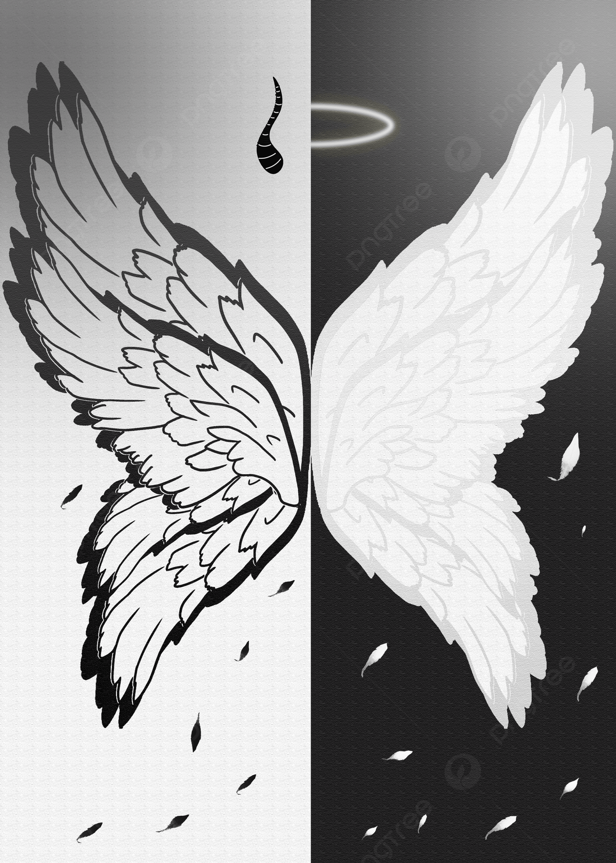 1200x1680 Angel Demon Wings Background Black White Feathers Wallpaper Image For Free Download