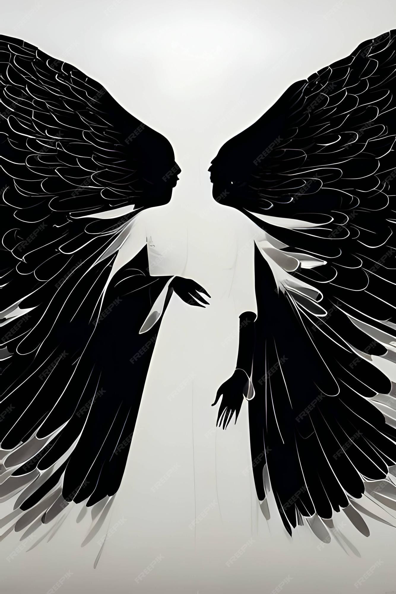 1334x2000 Premium Vector. Black silhouette of a woman as angel on white background
