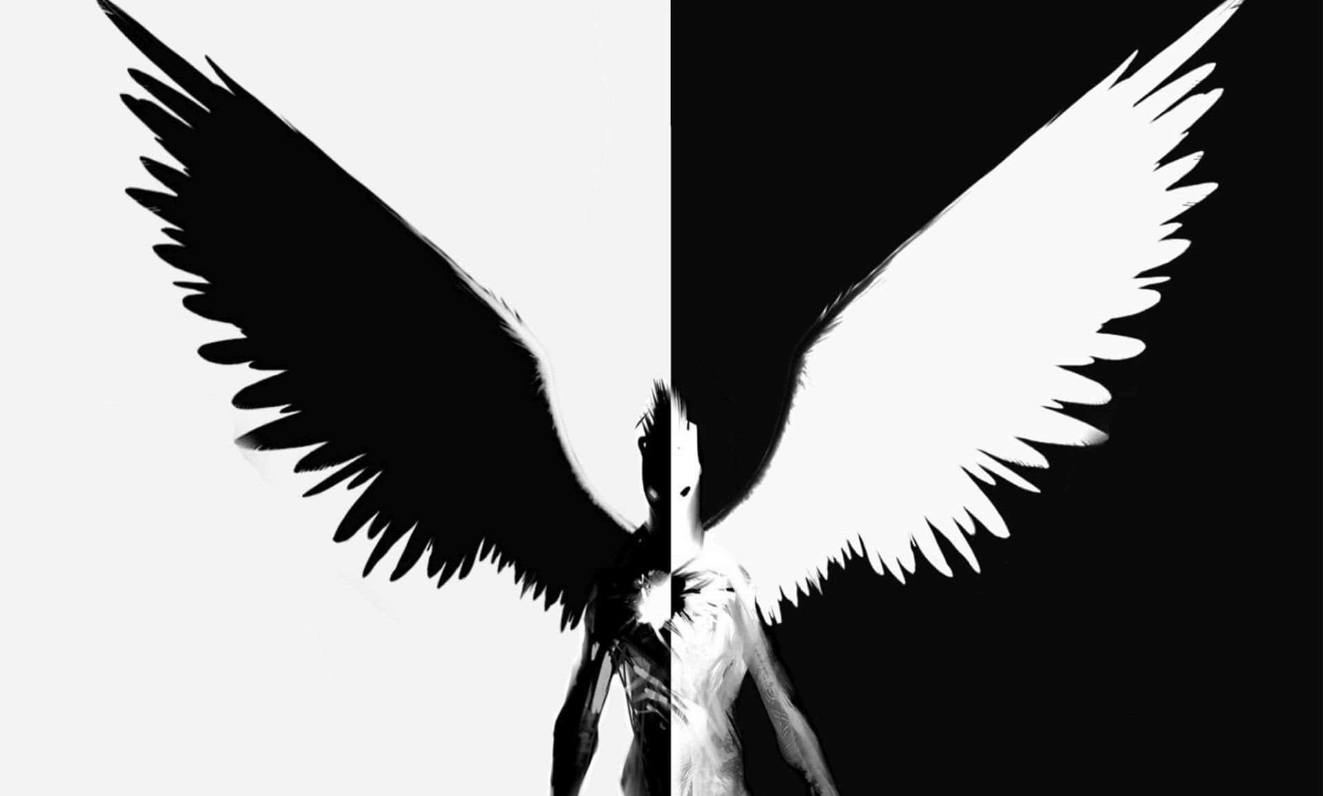 1920x1155 Download A Black And White Image Of An Angel With Wings Wallpaper