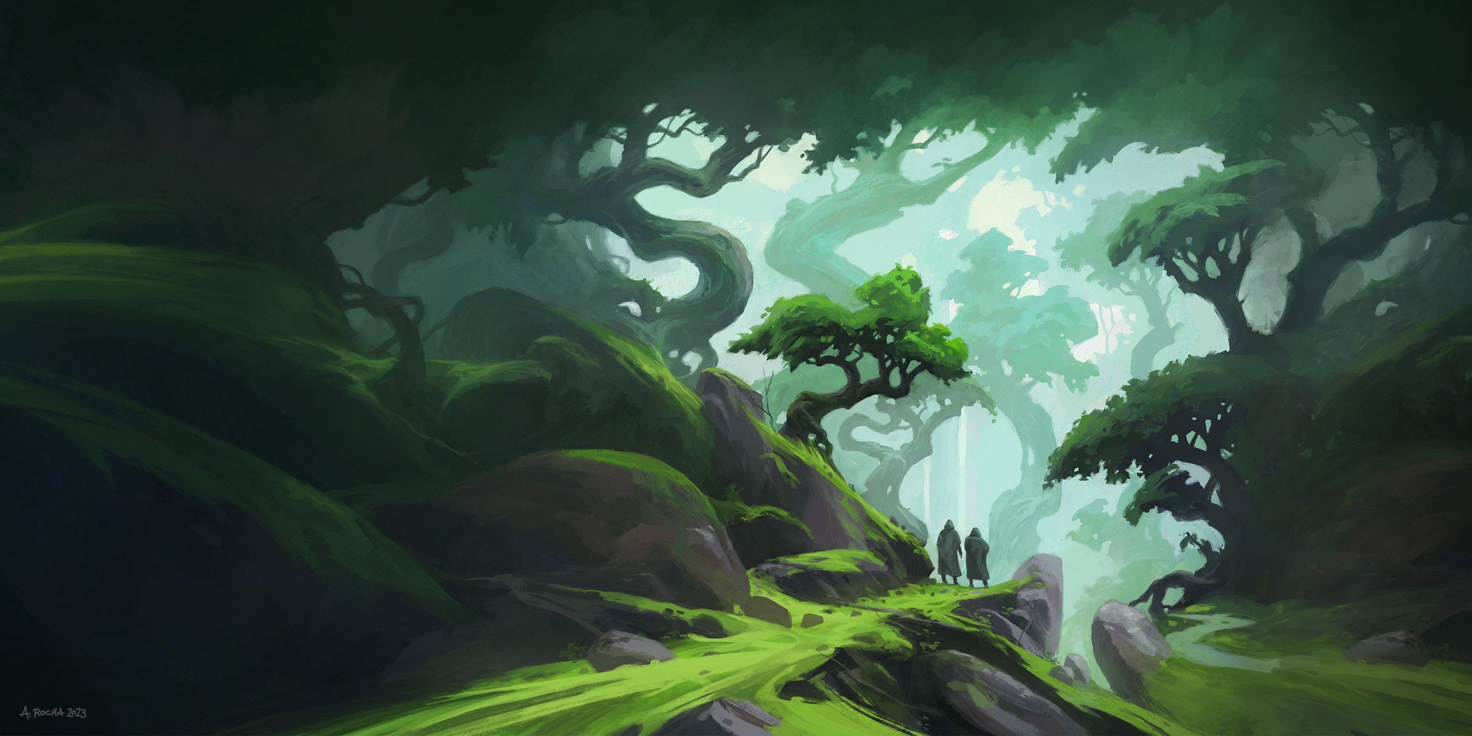 3000x1500 Fantasy Forest HD Wallpaper