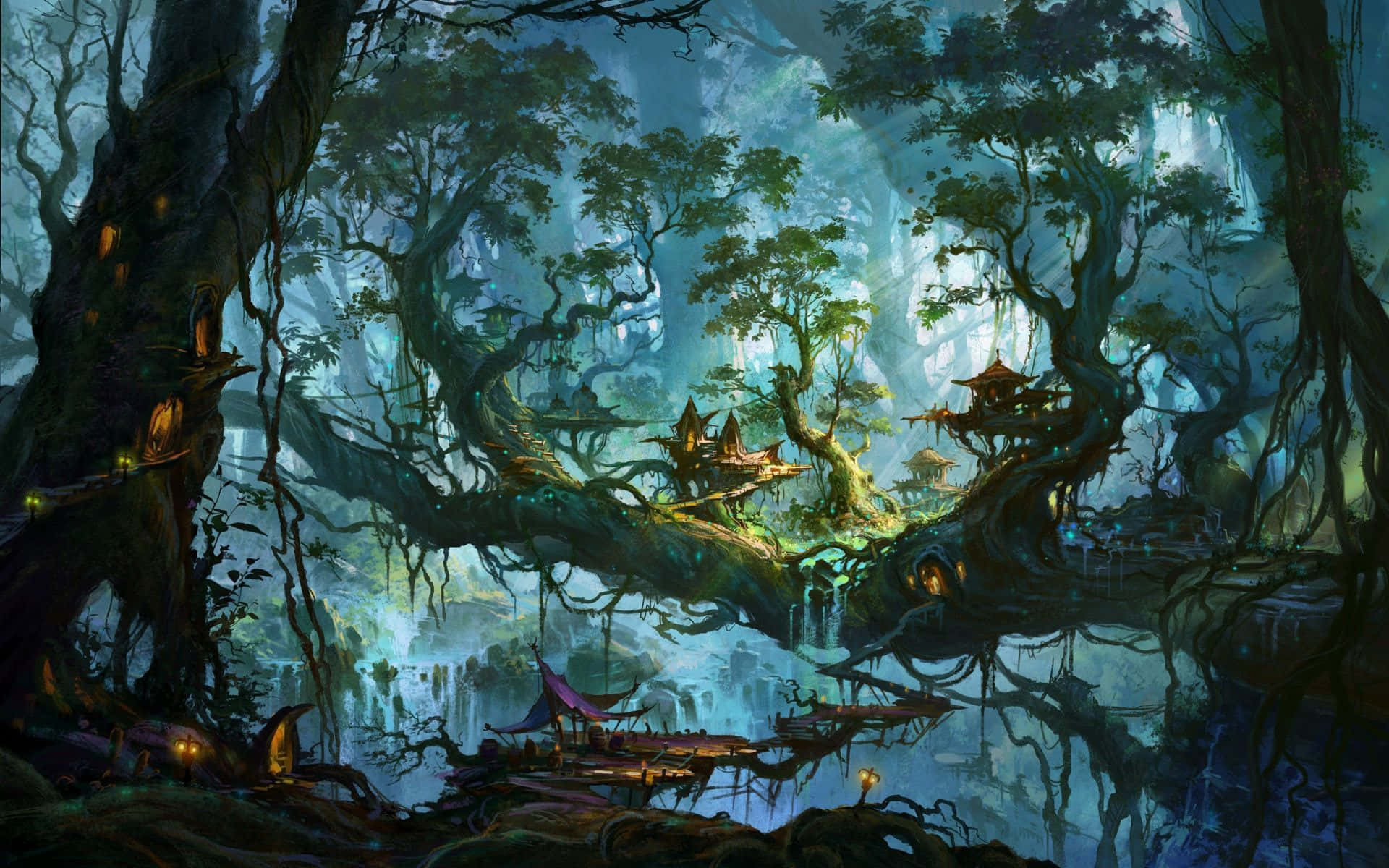 1920x1200 Download A Fantasy Forest With A Lot Of Trees And A Lot Of People Wallpaper