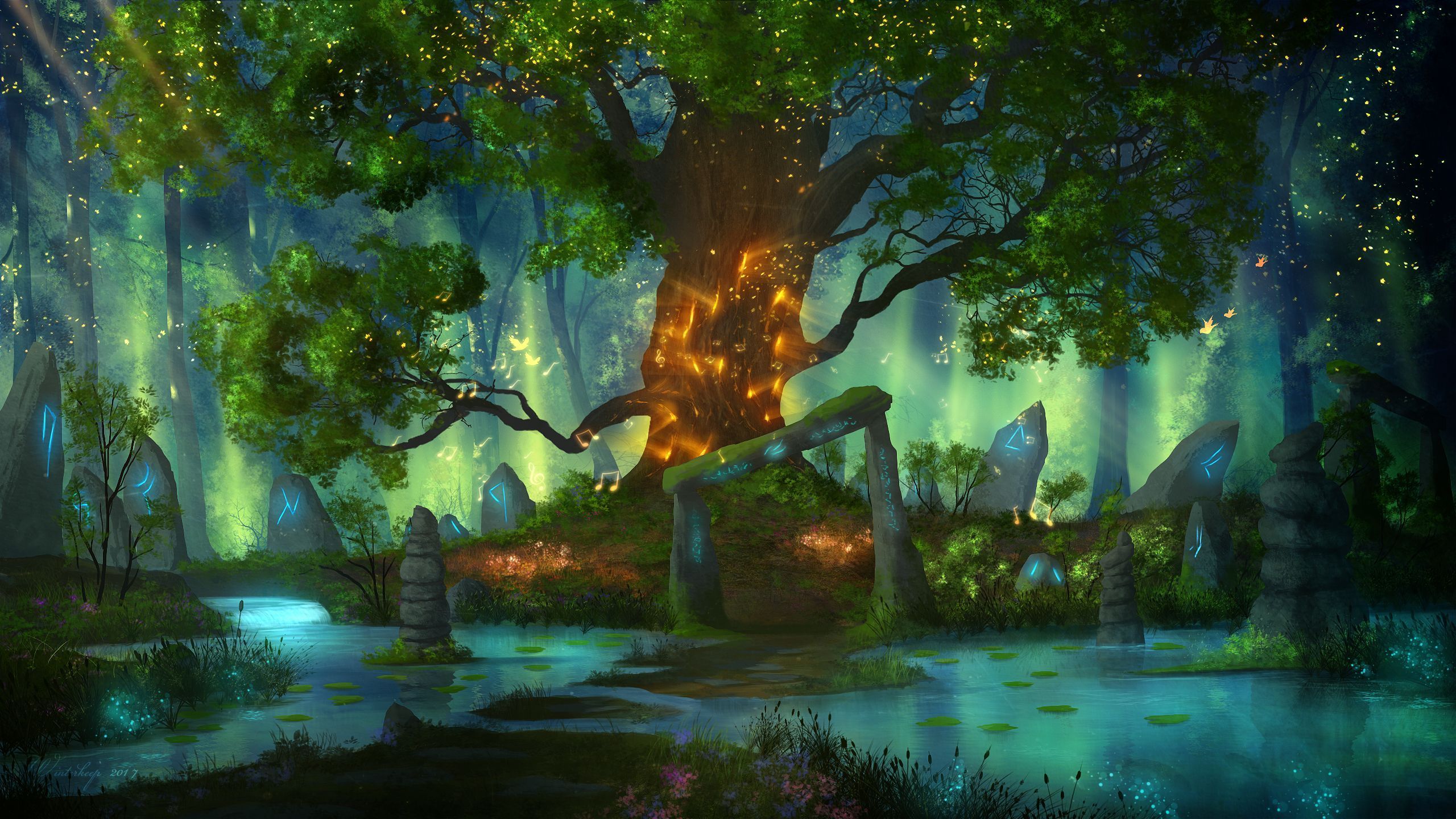 2560x1440 Fantasy Forest HD Wallpaper