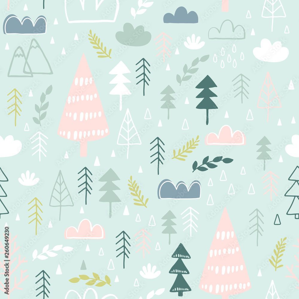 1000x1000 Winter Christmas Seamless Pattern, Vector Children Background, kids wallpaper for fabric, textile, clothes, paper, scrapbooking, planner, sticker Stock Vector
