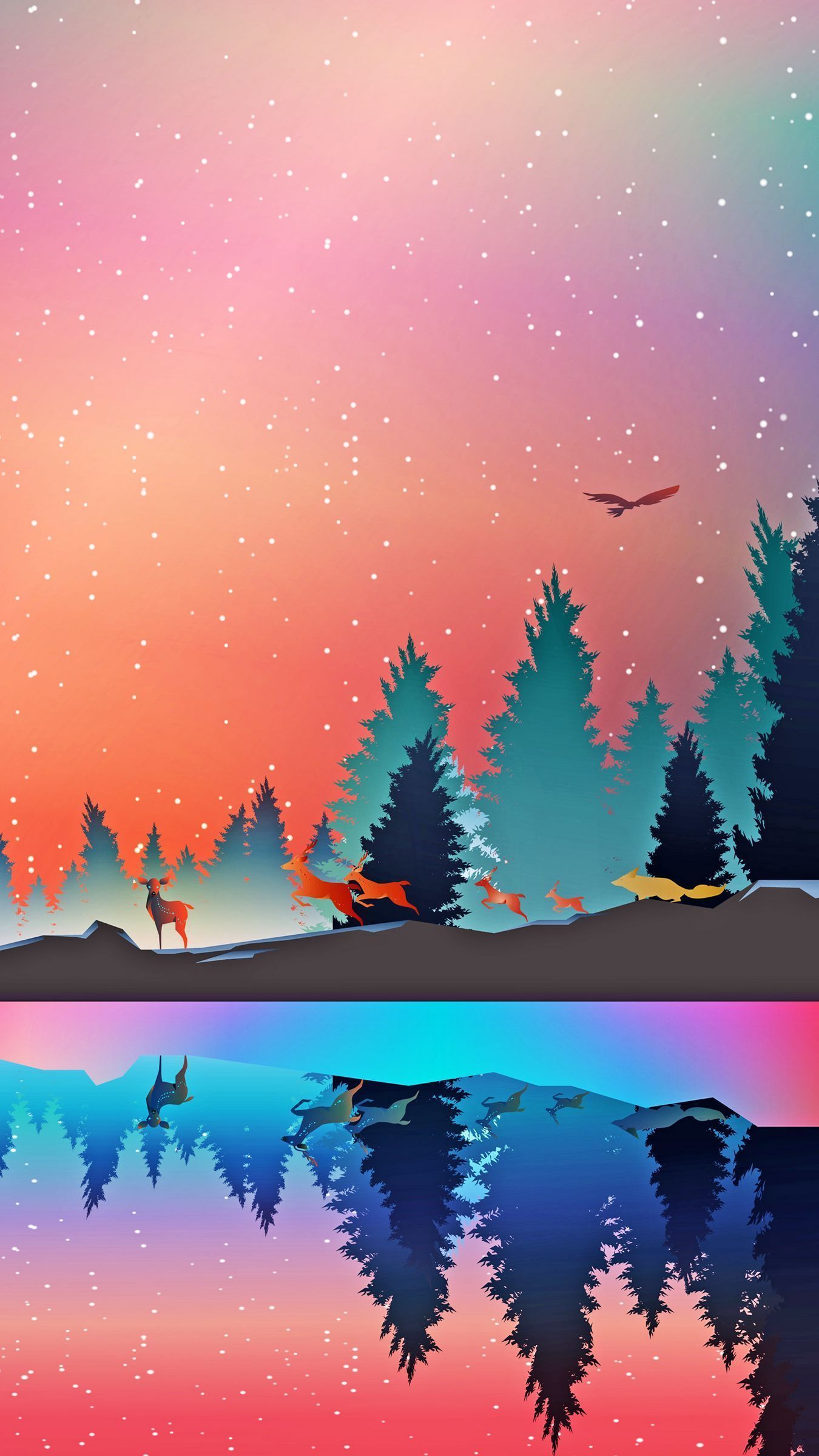 1350x2400 Download wallpaper 1350x2400 winter, animals, art, vector, forest, reflection iphone 8+/7+/6s+/for parallax HD background