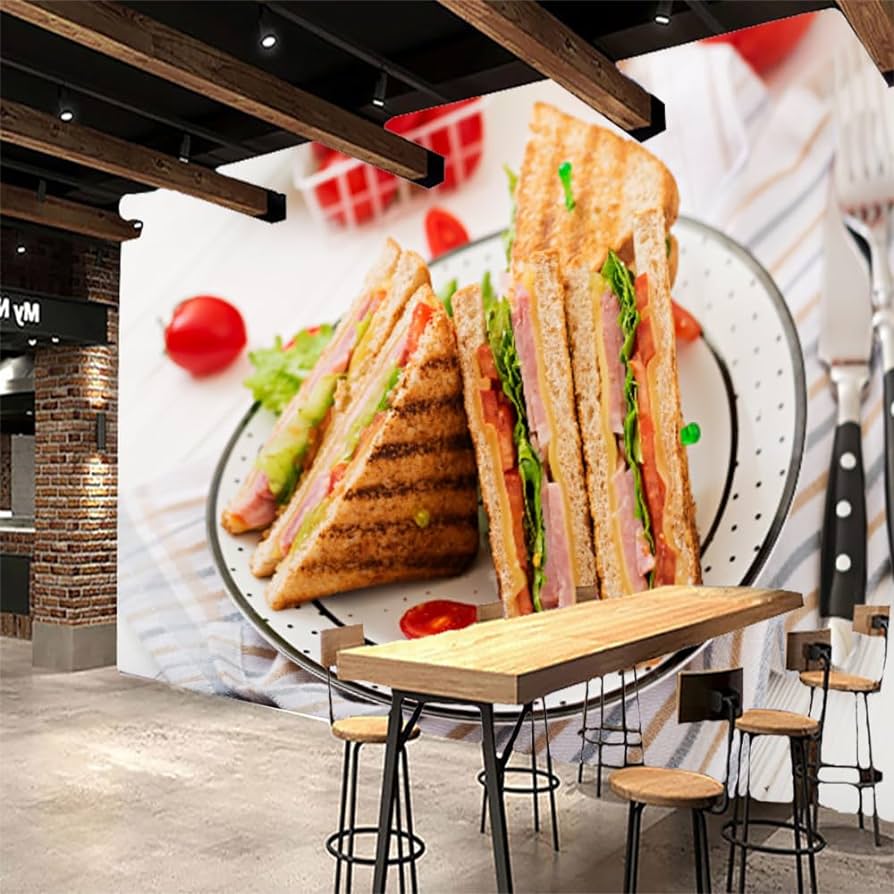 894x894 Butter Bread 3D Wall Mural, Knife Sandwich Plate Removable Peel and Stick Decor Paintings Large Wallpaper Mural for Bedroom Living Room Room Sofa Background Wall, 91 Hx116 W