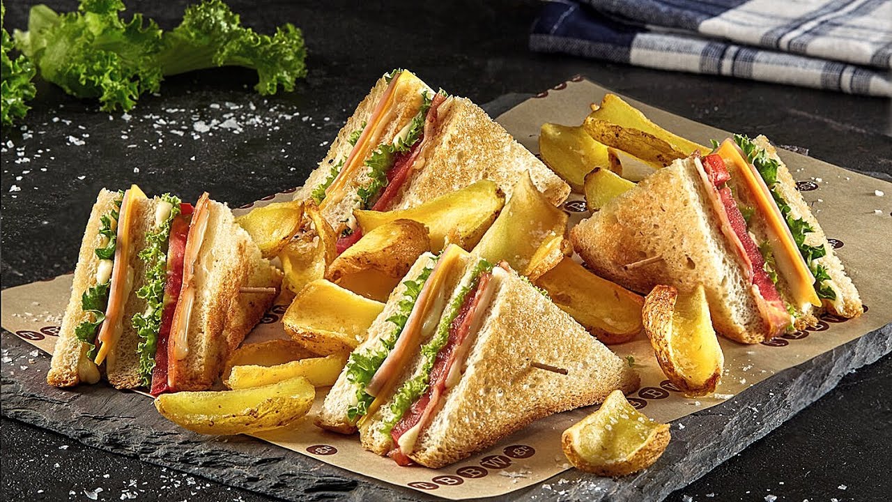 1280x720 Club Sandwiches with Sausages. Quick and Easy Recipe. How to Cook Delicious Food