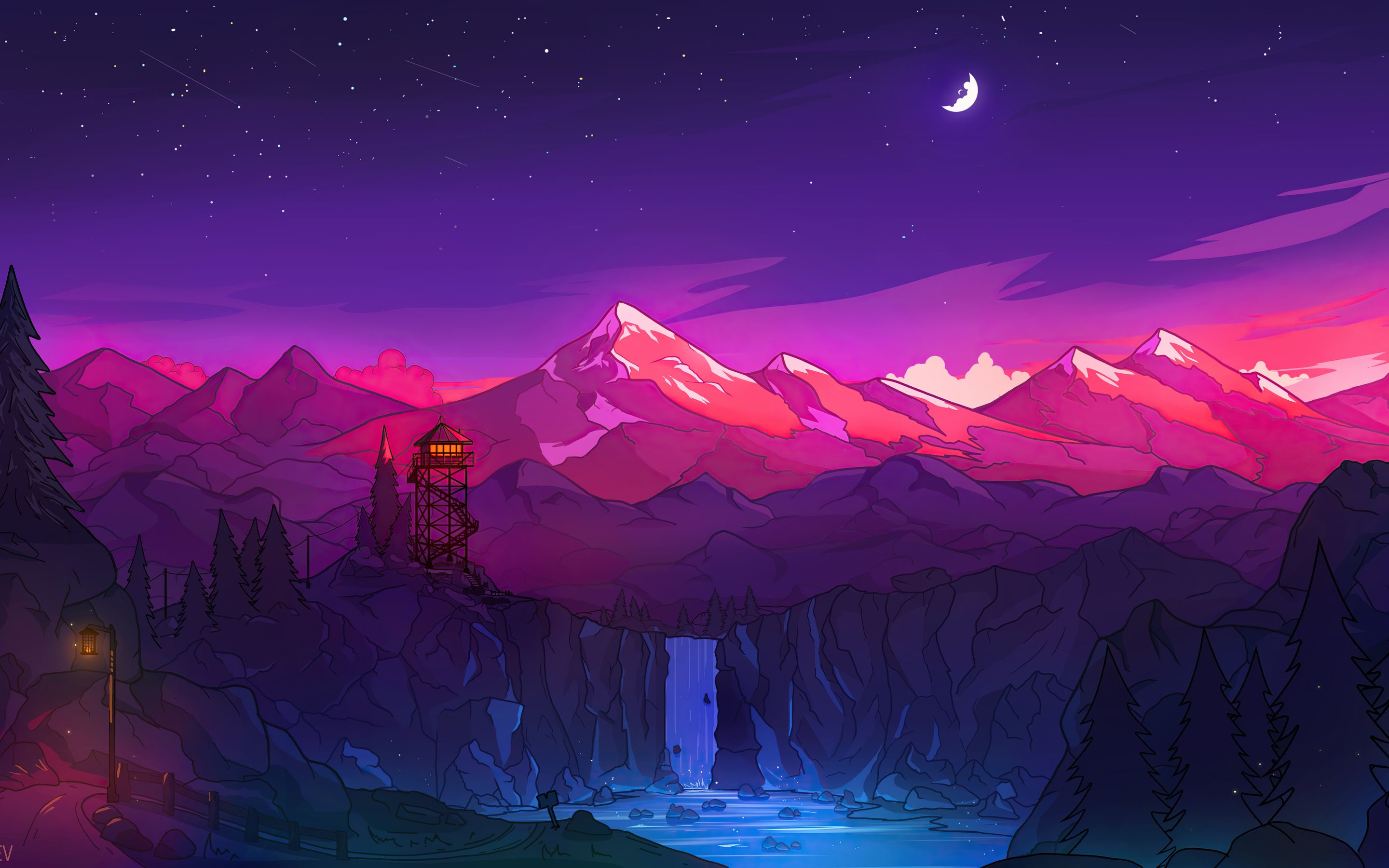 2880x1800 Colorful Mountains Night Minimal 8k Macbook Pro Retina HD 4k Wallpaper, Image, Background, Photo and Picture
