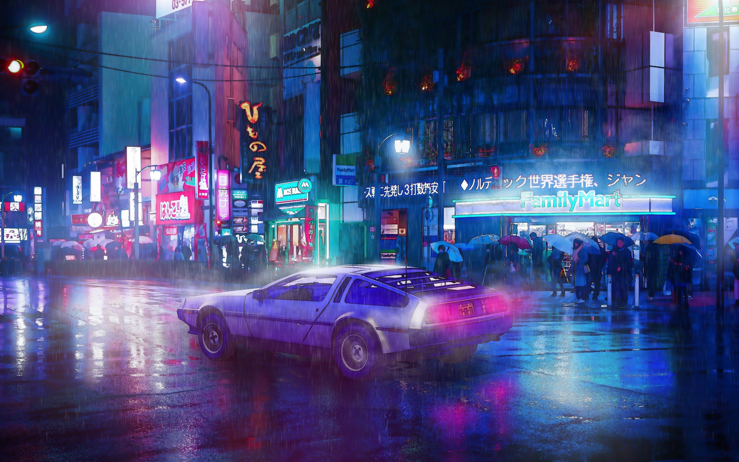 2880x1800 Cyberpunk Car Night City 8K Wallpaper