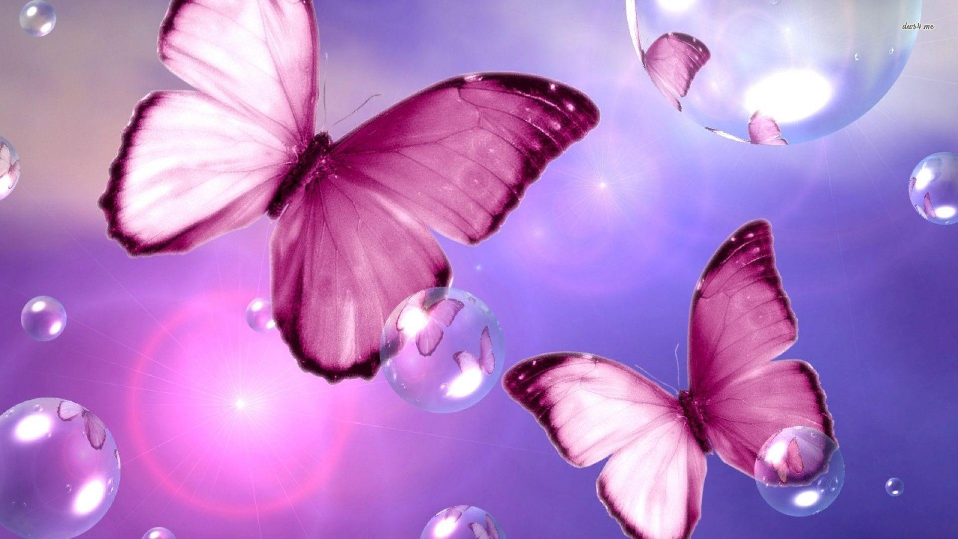 1920x1080 Pink Butterflies Wallpaper And Bubbles Background
