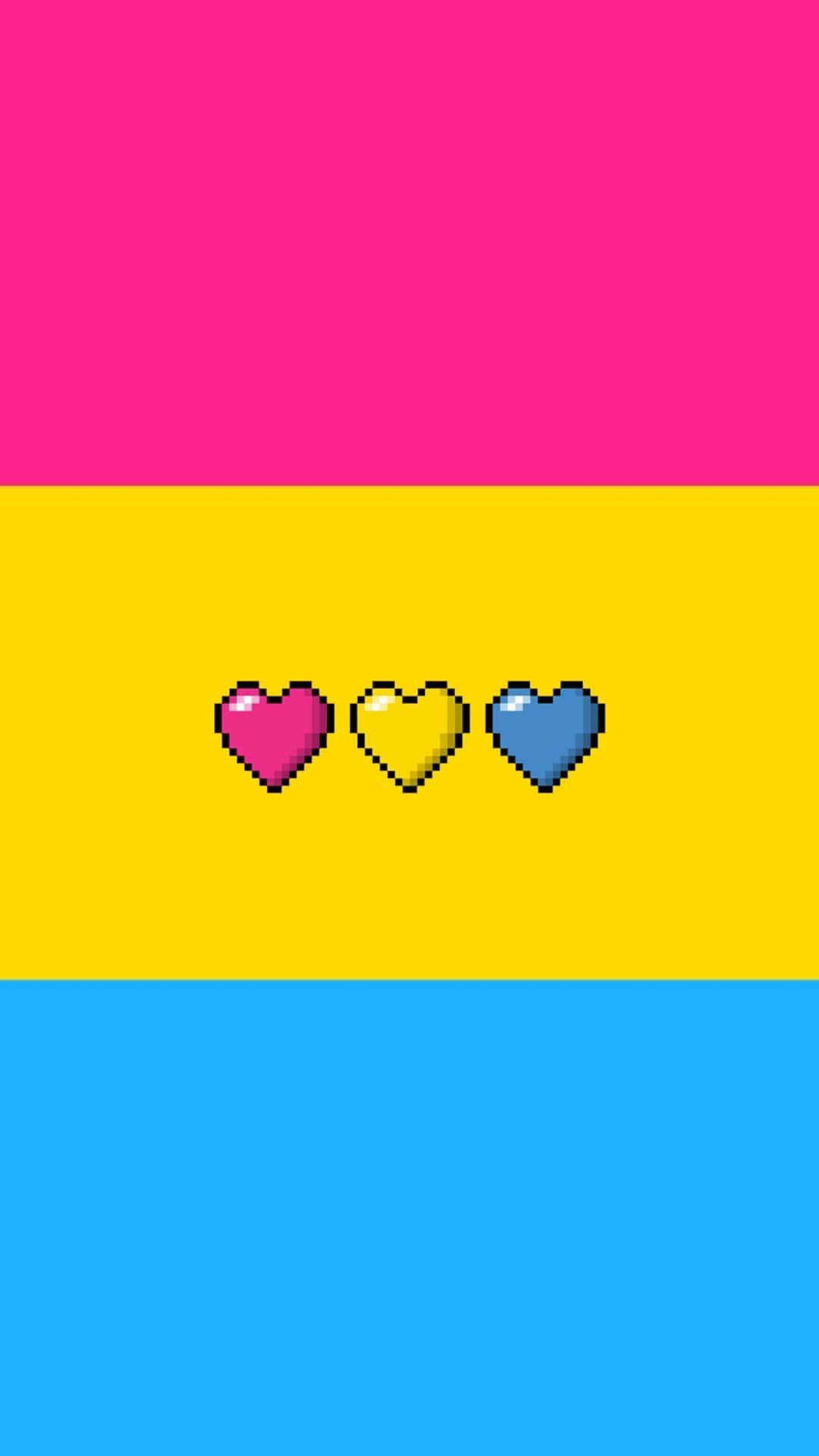 1080x1920 Download Three Pan Flag Pixel Hearts Wallpaper