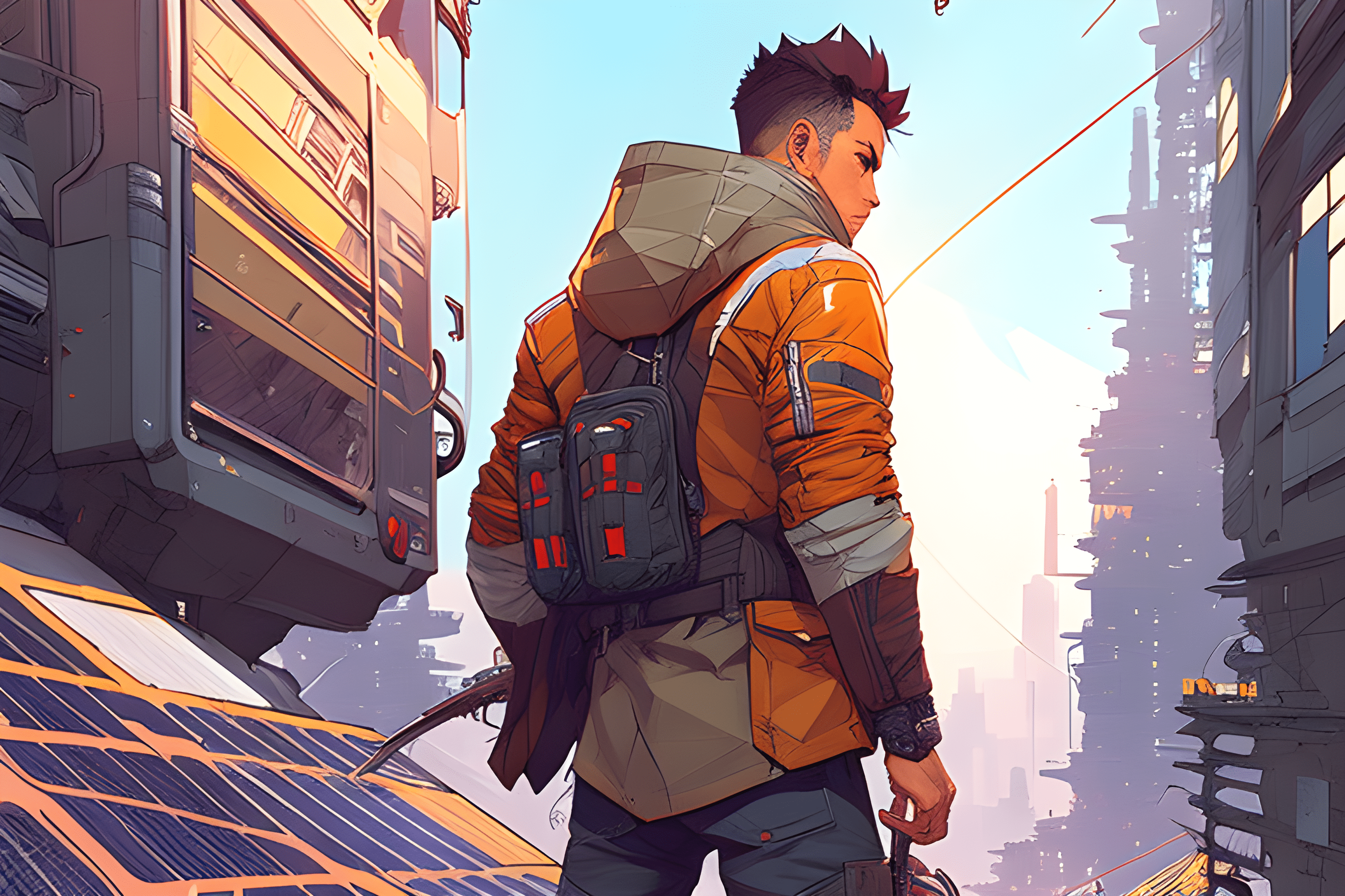 3072x2048 cyberpunk boy, colorful drawing art, digital illustration, comic style, stunning background