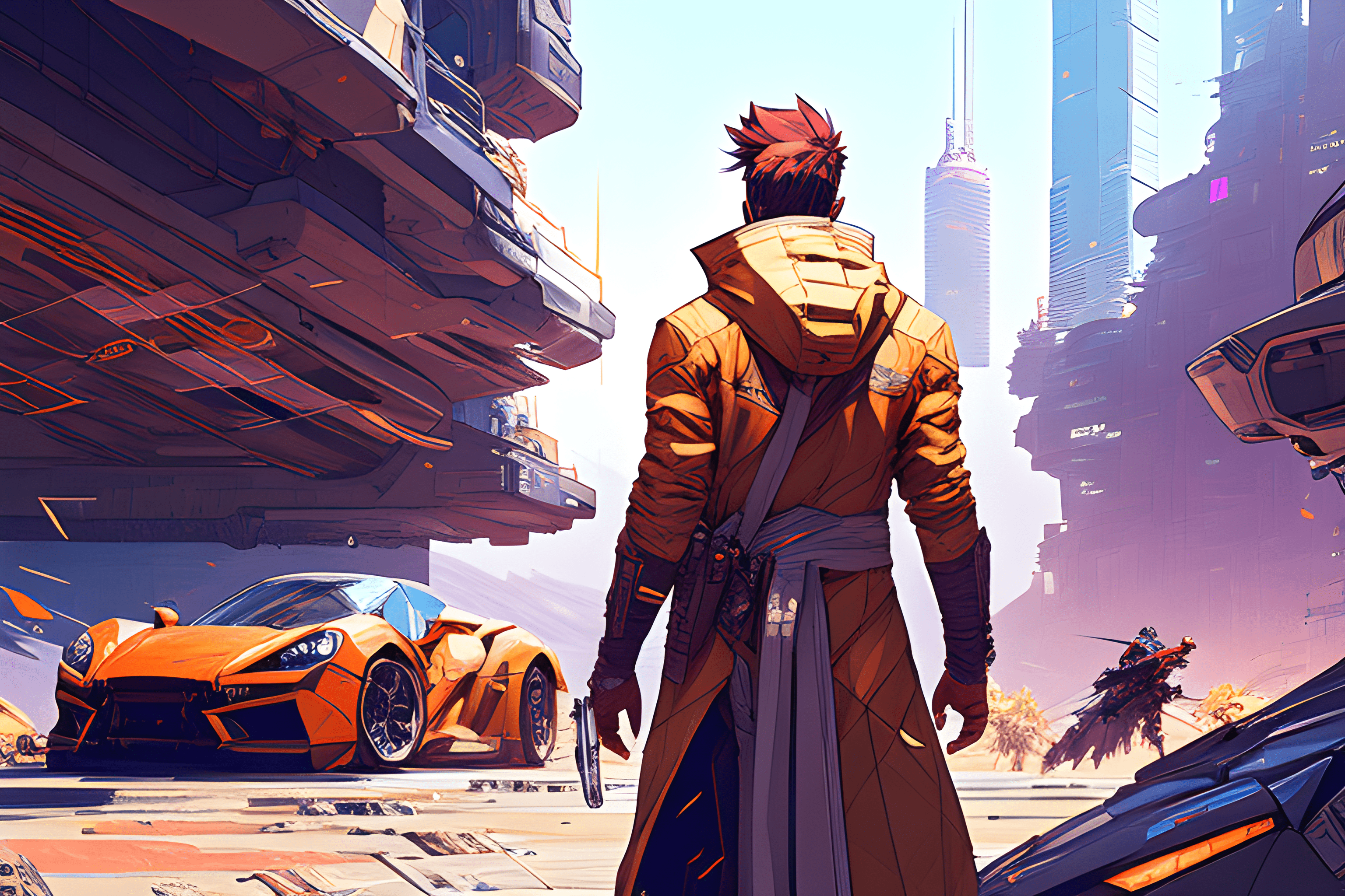 3072x2048 cyberpunk boy, colorful drawing art, digital illustration, comic style, stunning background