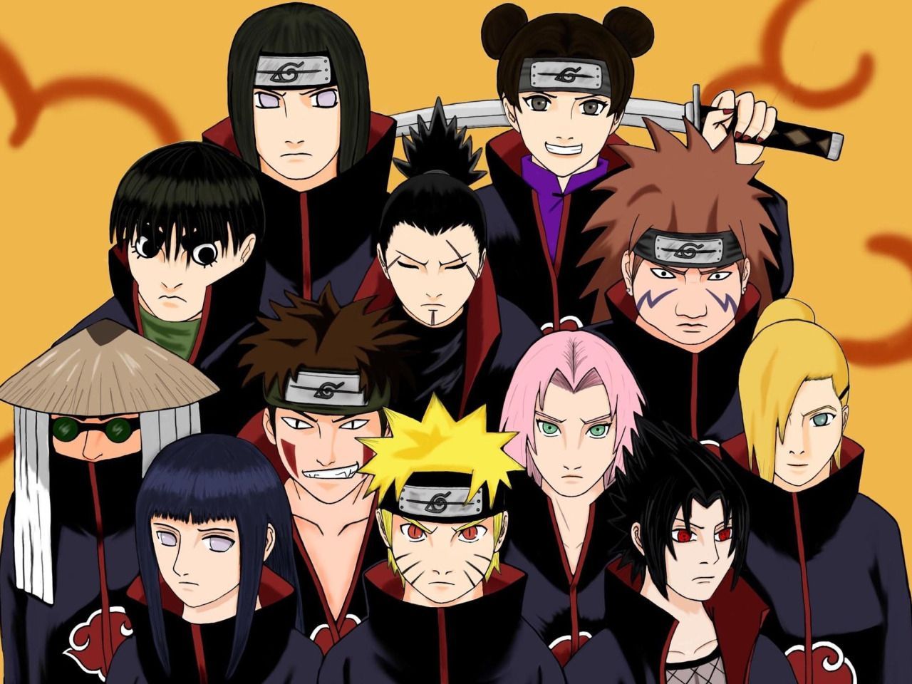 1280x960 Download wallpaper Kiba, Sasuke, Naruto, Sakura, anime, ninja, Akatsuki, manga, section shonen in resolution 1280x960