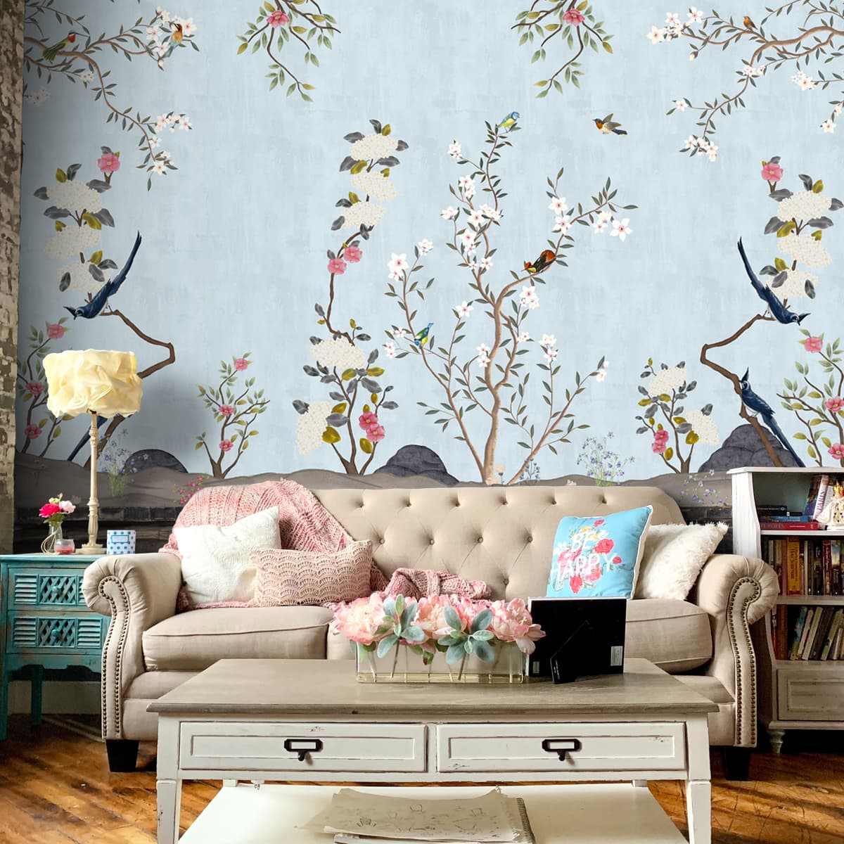 1200x1200 Beautiful Blue Chinoiserie Room Wallpaper. Life n Colors