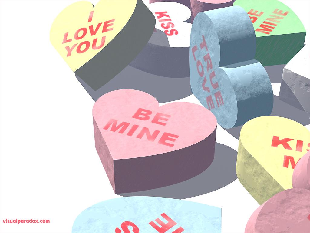1024x768 Free 3D Wallpaper 'Candy Hearts' 1024x768