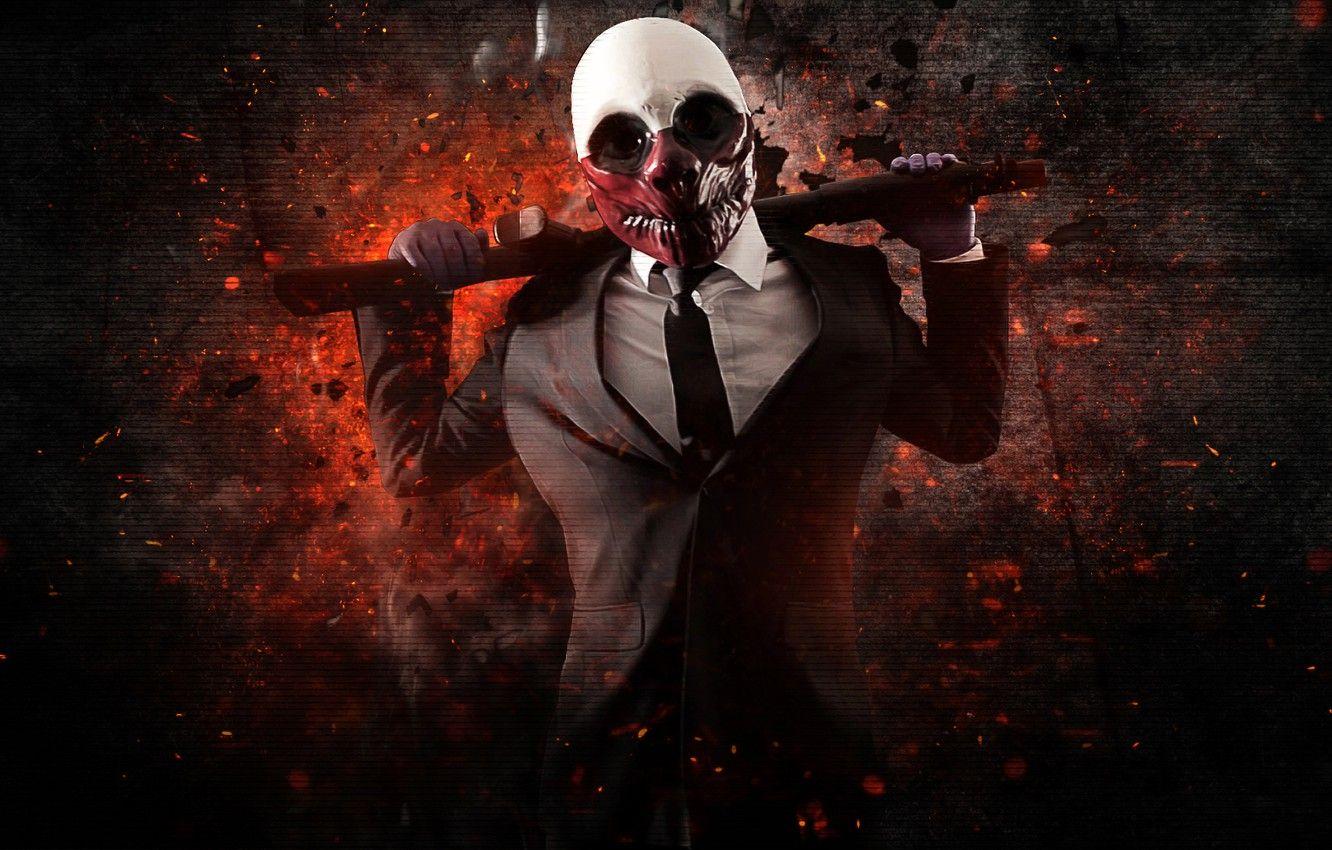 1332x850 Wallpaper Wolf, Game, Background, Weapon, Money, Mask, Shotgun, Payday: The Heist, Video Game, Overkill Software, Bank Robbery, Payday, The Heist image for desktop, section игры
