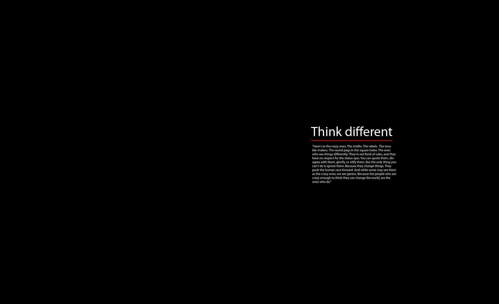 1920x1173 Think Different, black background with text overlay #Computers #Mac #apple #ios #iphone #ipod #i. Mac wallpaper desktop, Desktop wallpaper black, Laptop wallpaper