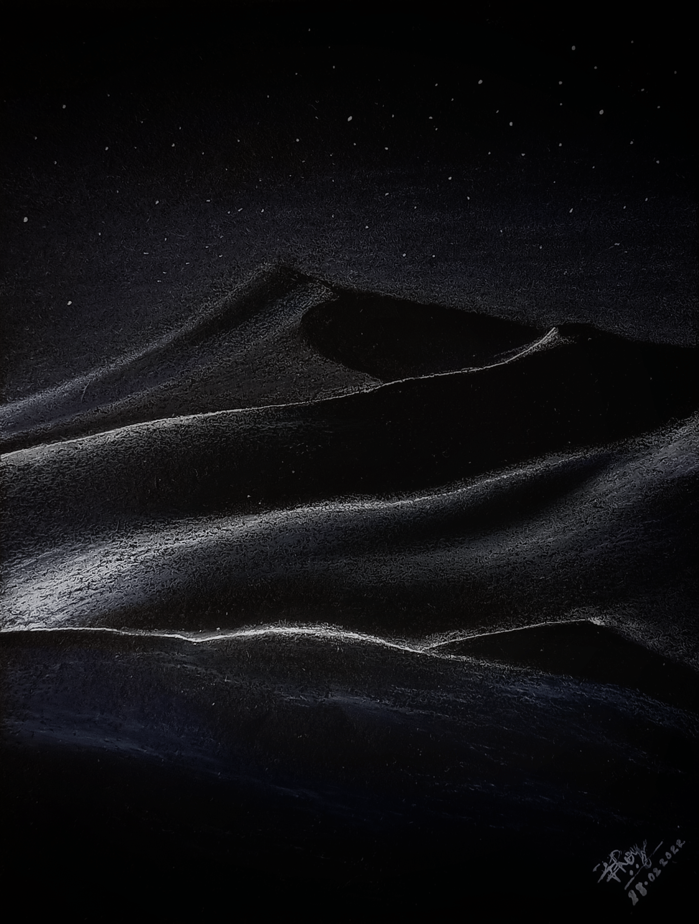 2397x3168 Desert Night, painted using oil pastel on 6x4.5 black paper