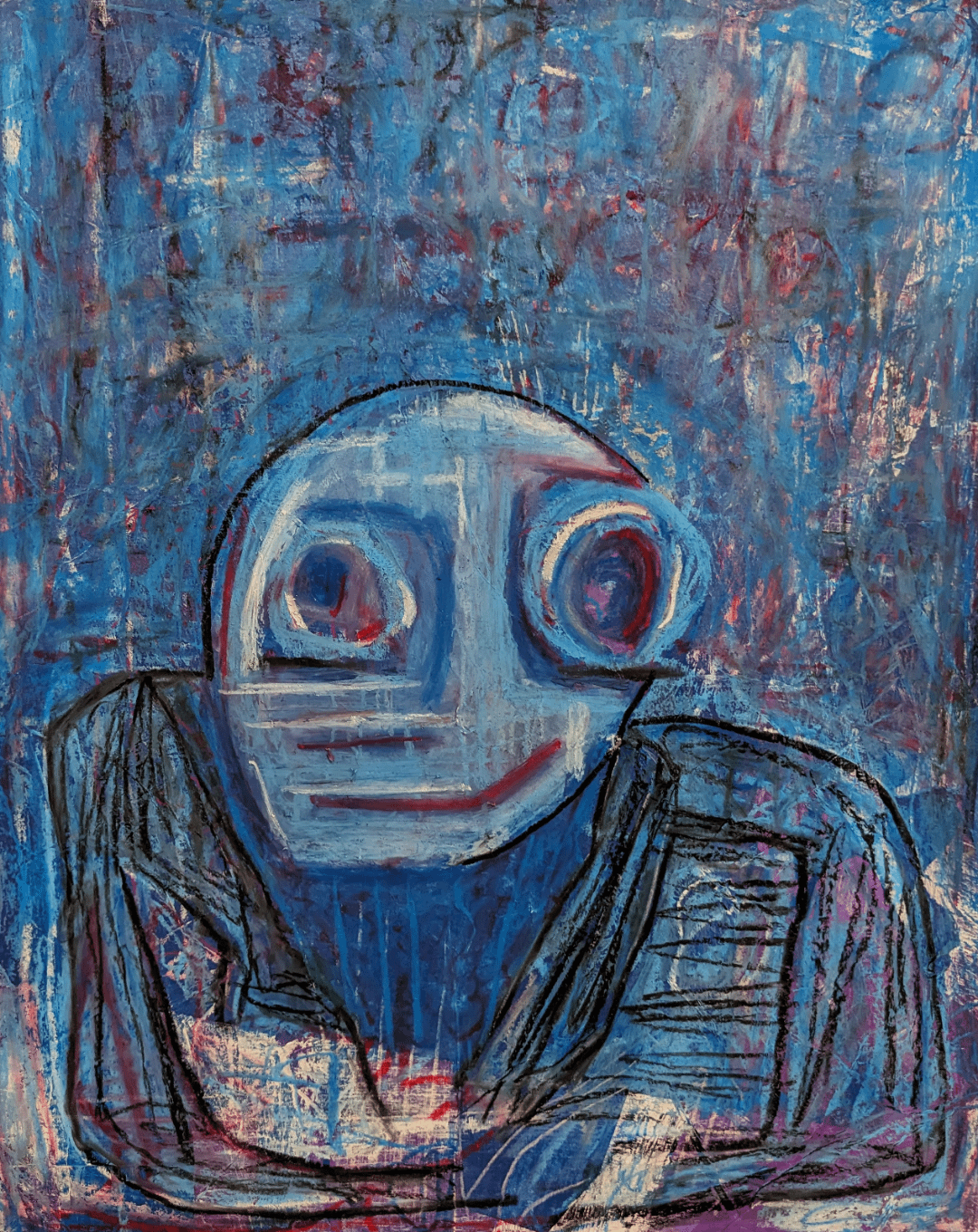 1080x1360 No name. Oil pastel on scrap wallpaper and tissue paper