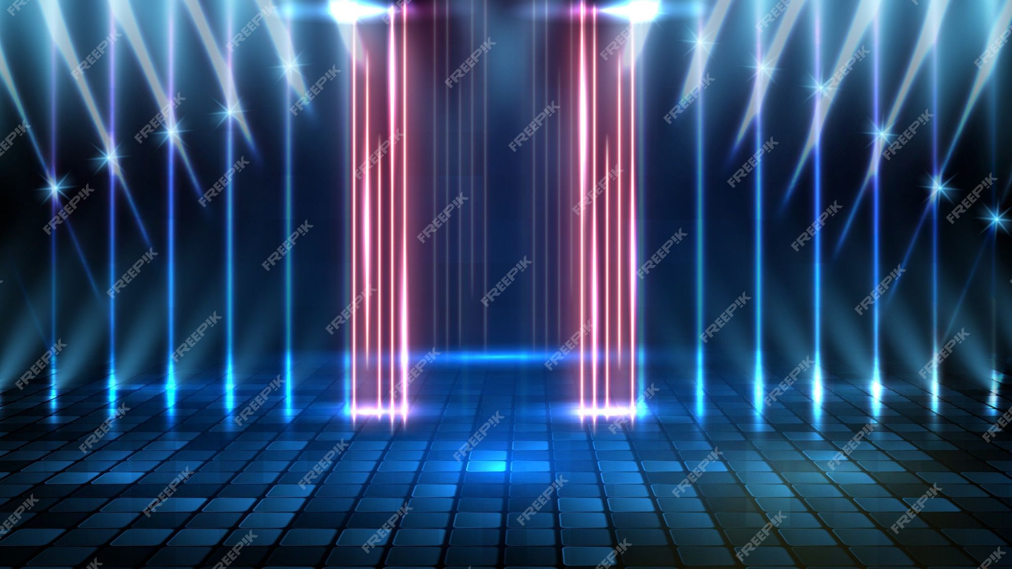 2000x1125 Premium Vector. Abstract futuristic background of blue empty stage and neon lighting spotlight stage background