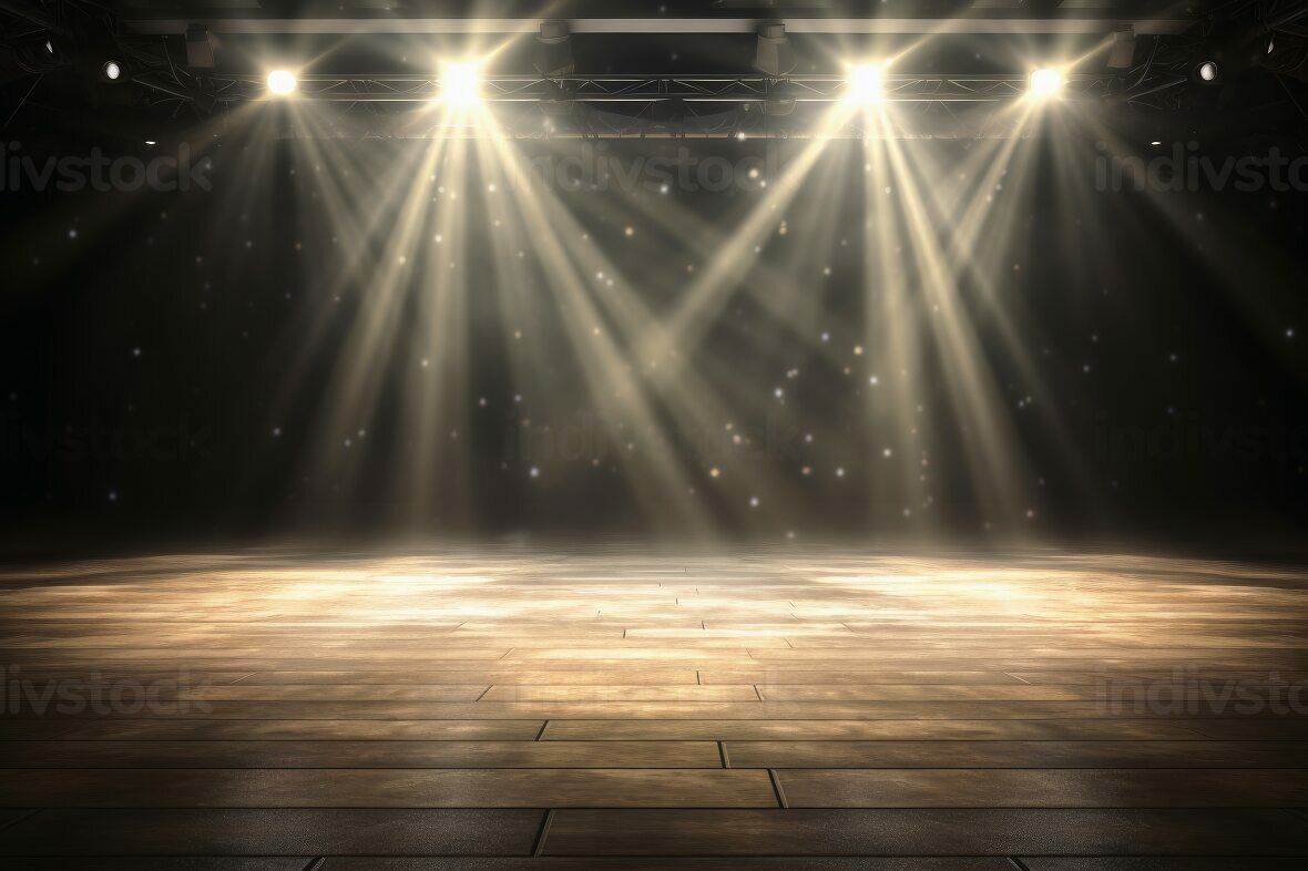1180x786 Empty stage with light beams background created with generative AI