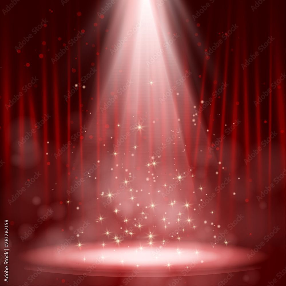 1000x1000 Empty stage lit with lights on red background Stock Vector