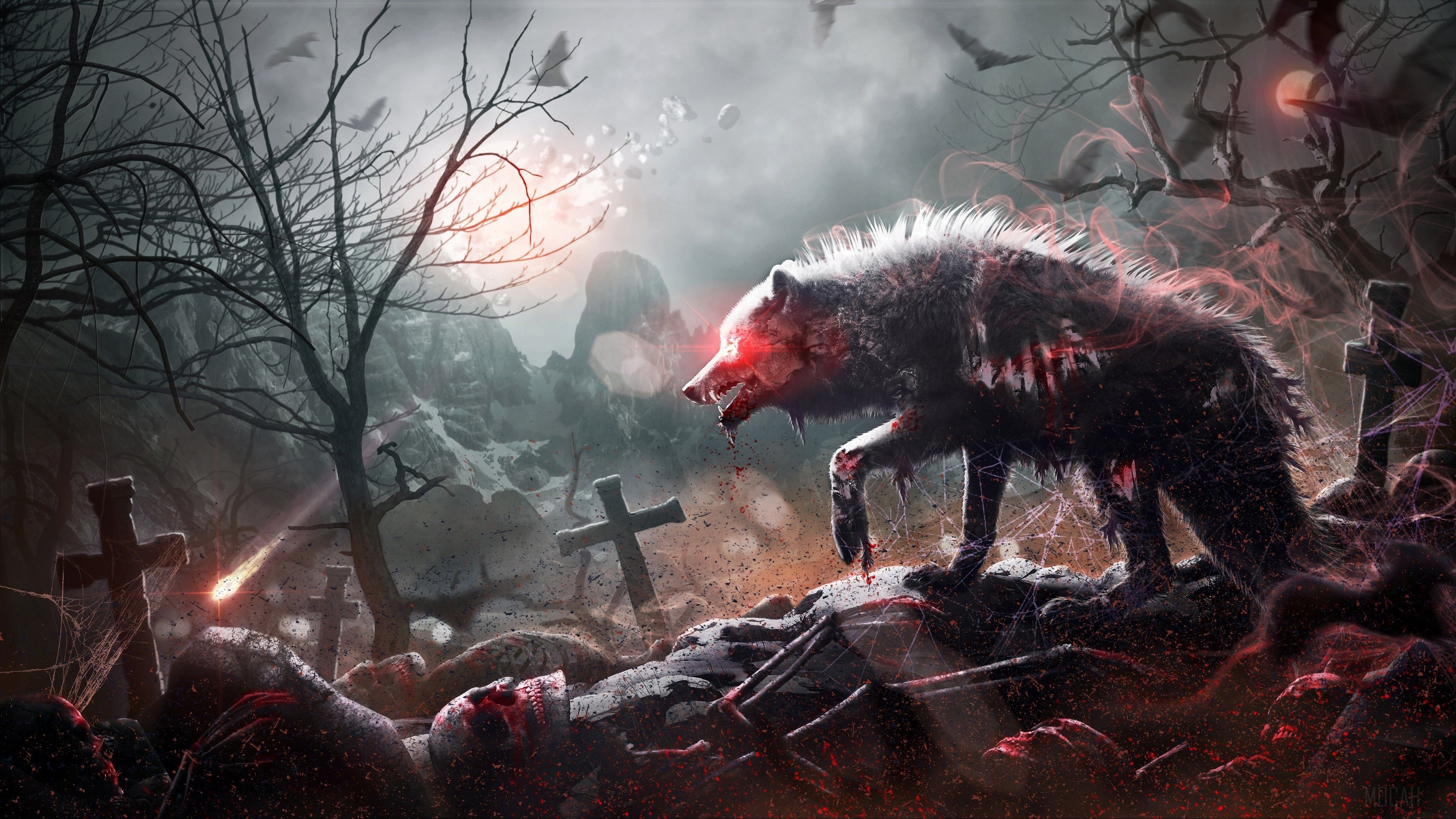 3840x2160 Animal, Blood, Cross, Skull, Wolf, Zombie 4k, HD Wallpaper