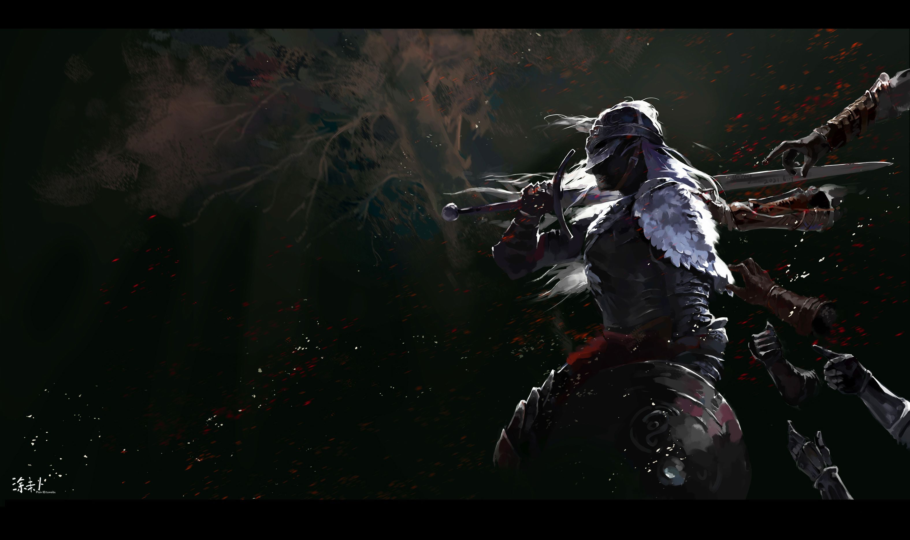 3150x1870 tarnished and bloody wolf (elden ring) drawn