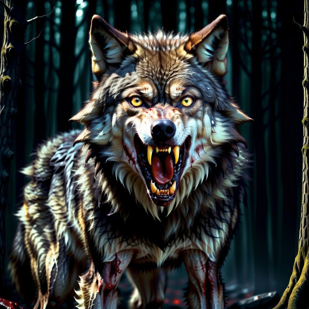 1024x1024 Bloody wolf growling