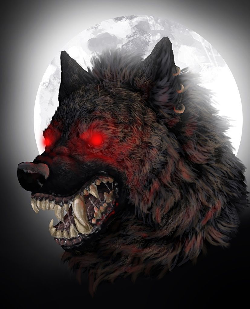 827x1024 Picture monster Werewolf Canine tooth fangs Fantasy Moon angry
