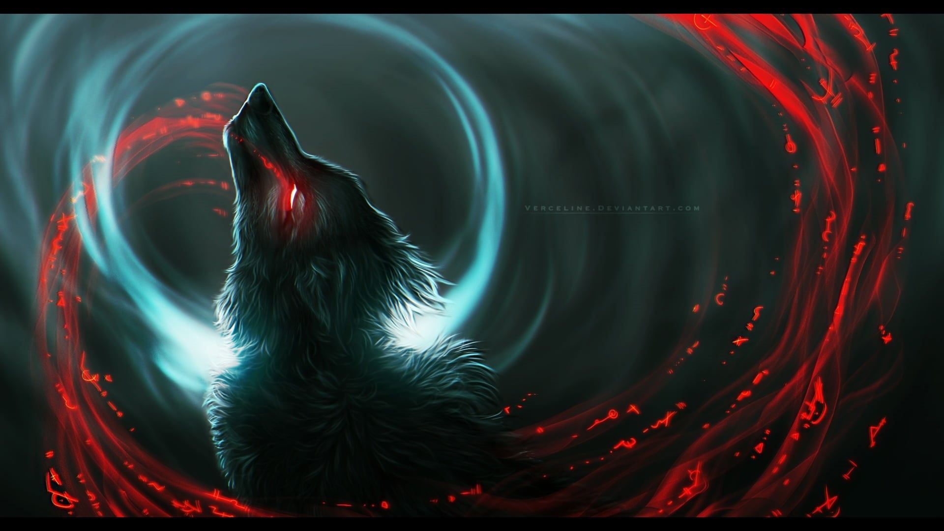 1920x1080 1080P, wool, werewolf, burning eyes, Vyrosk, wolf, art, black magic, predator, in the dark, bloody tears HD Wallpaper