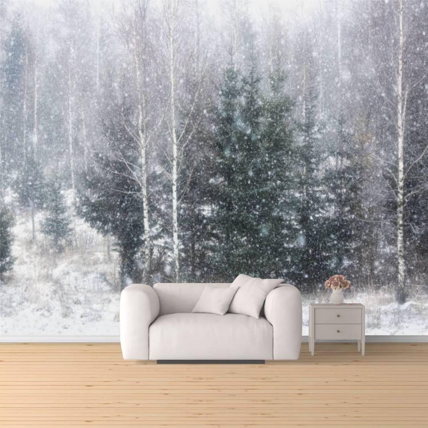 1500x1500 WHFEOIV9RE Wallpaper Peel And Stick Snowfall Forest Late Autumn Winter Outdoor Natural Wallpaper Self Adhesive Removable Large Wall Mural Sticker Roll Home Decor For Living Room Bedroom