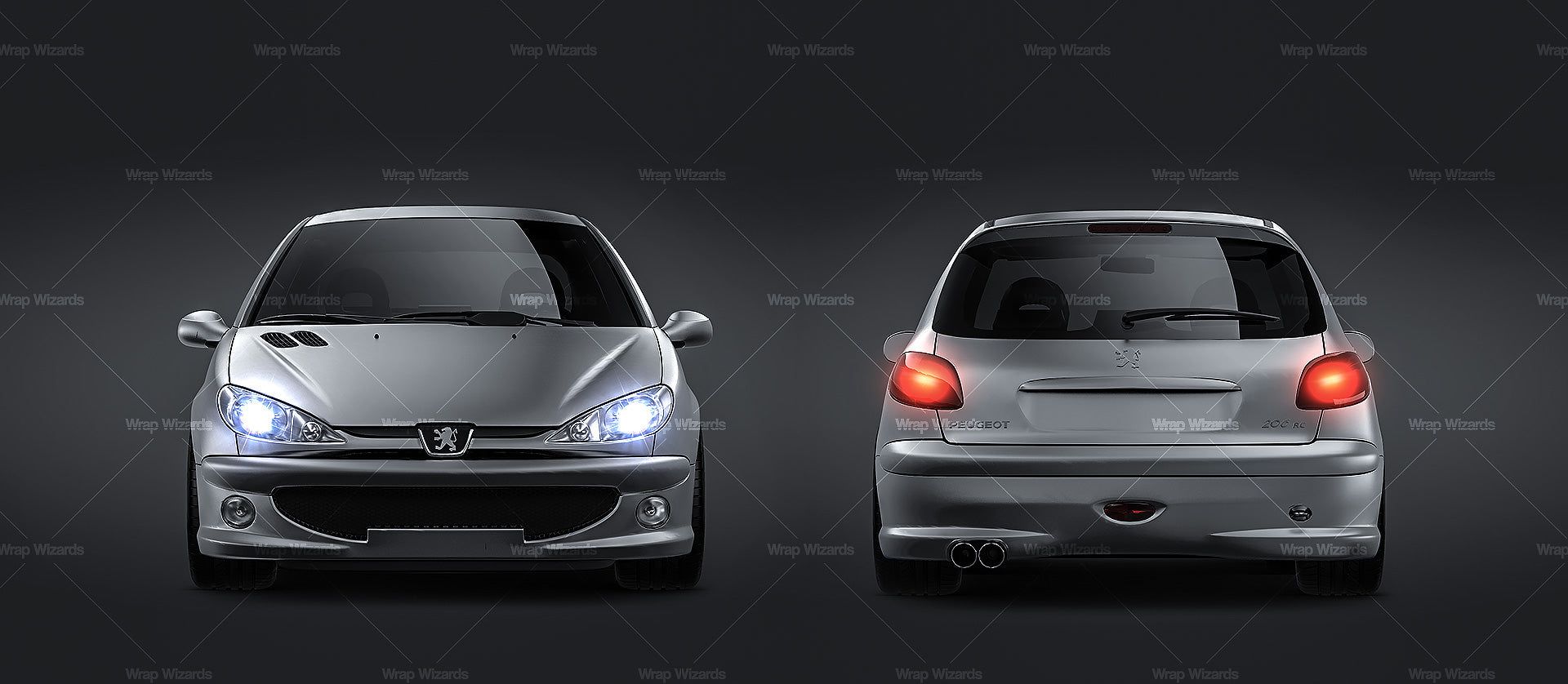 1920x838 Peugeot 206 GTI 180 satin matt finish sides Car Mockup Template