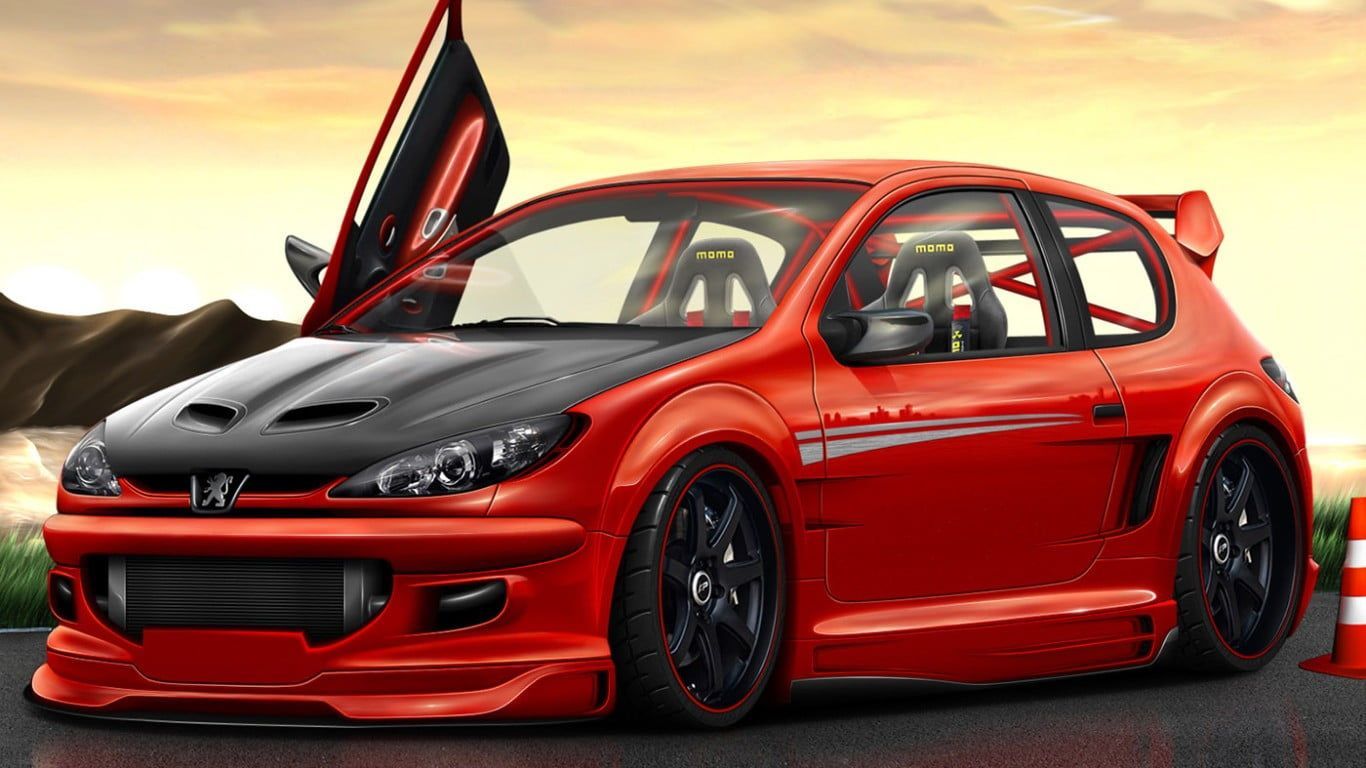 1366x768 Black And Red Peugeot 3 Door Hatchback #car #Peugeot #tuning P # Wallpaper #hdwallpaper #desktop. Peugeot, Hatchback, Black