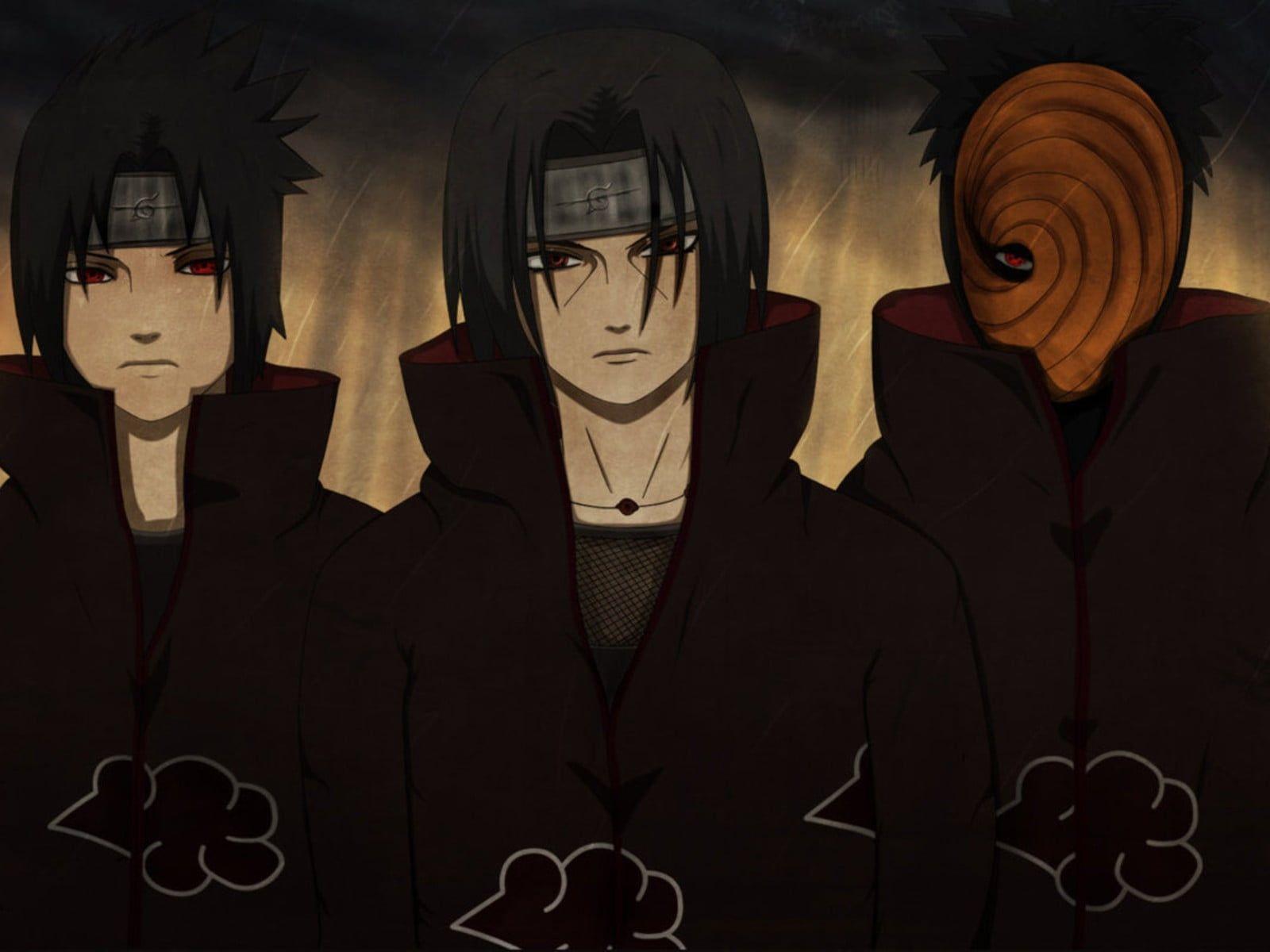 1600x1200 Tobi, Itachi, and Sasuke Uchiha illustration, Naruto Shippuuden