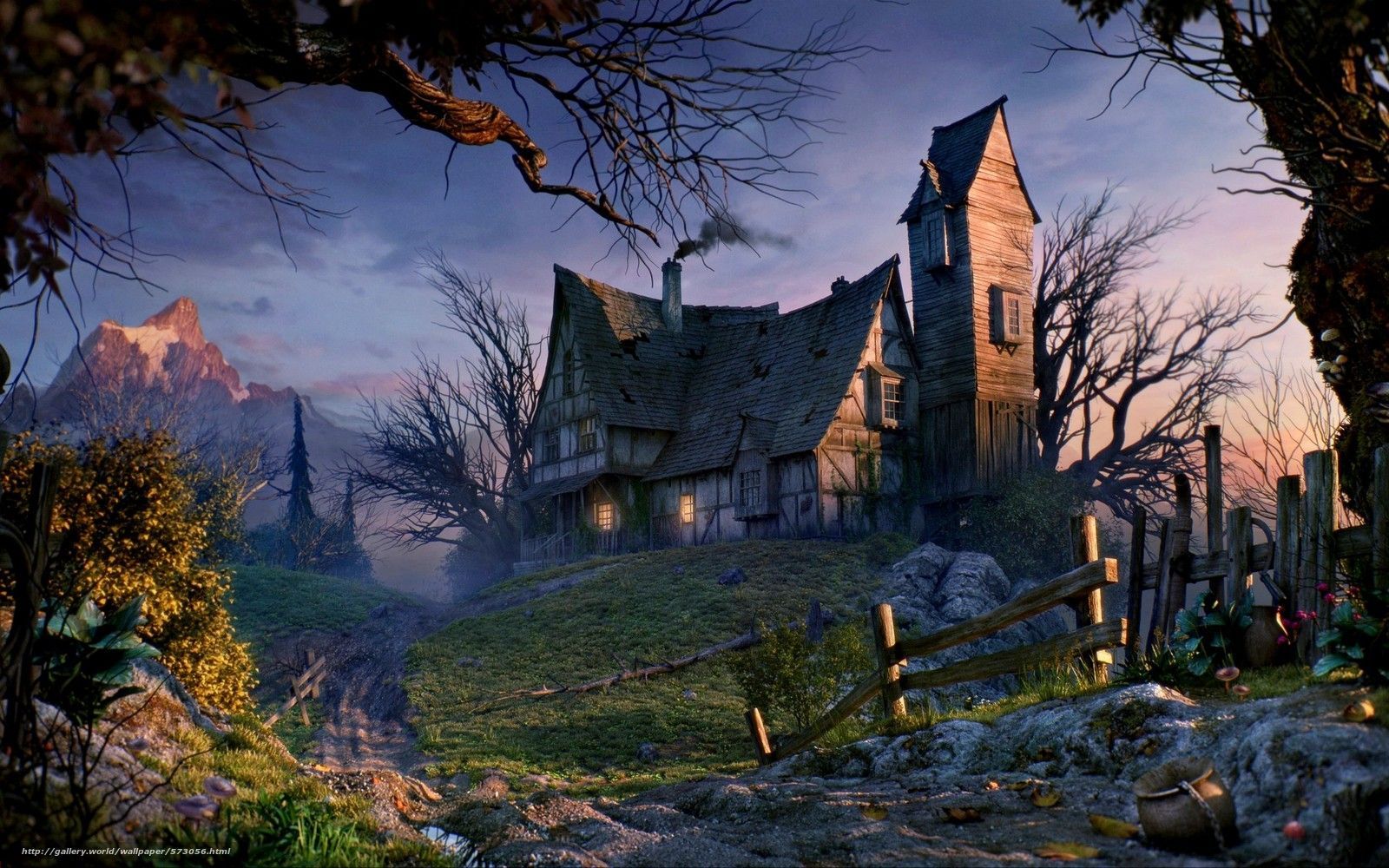 1600x1000 Download wallpaper road, trees, sunset, Old house free desktop wallpaper in the resolution 2560x1600