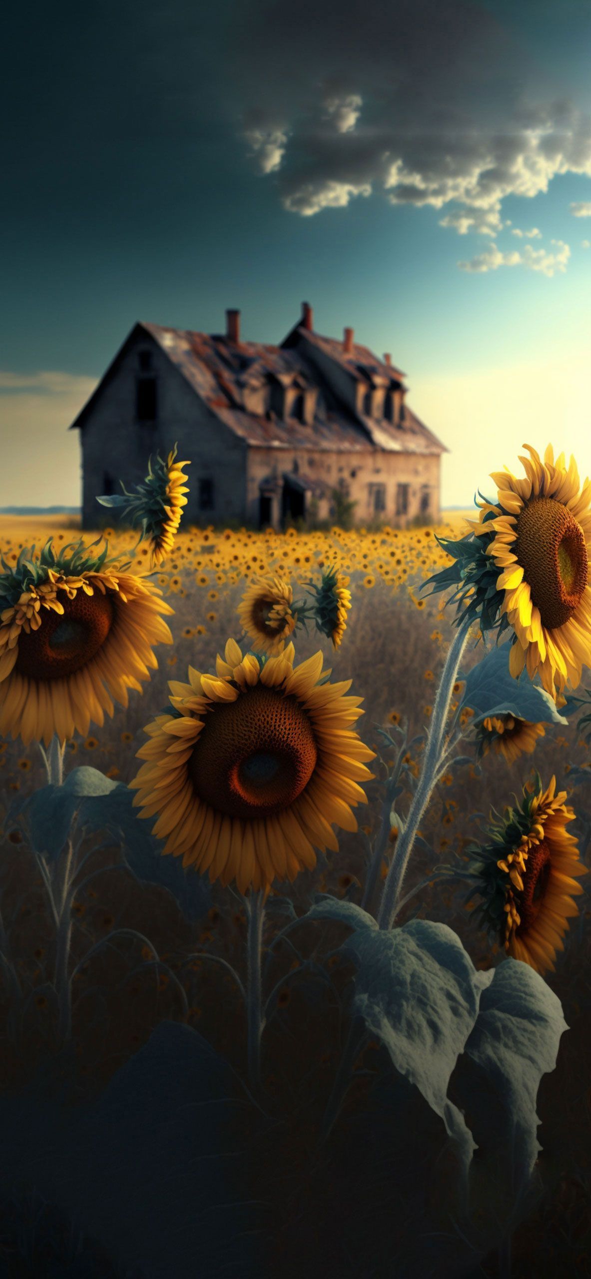 1183x2560 Sunflowers & Old House Wallpaper Wallpaper iPhone