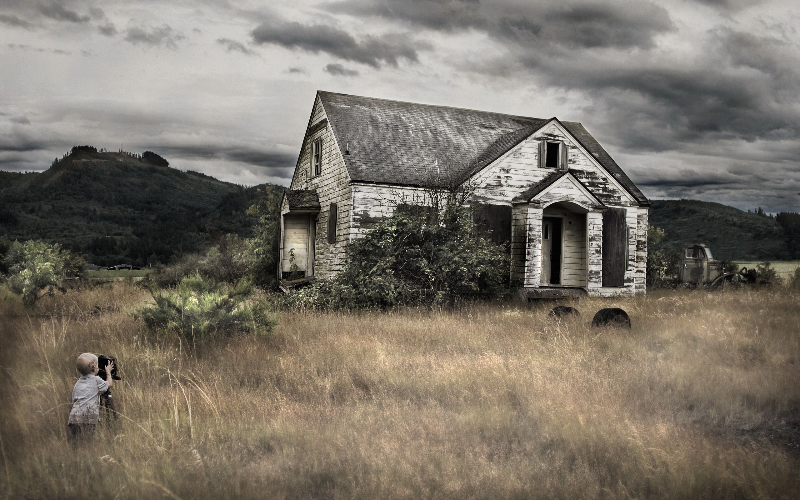 2560x1600 old house wallpaper, green, wall, building, tree, ruins