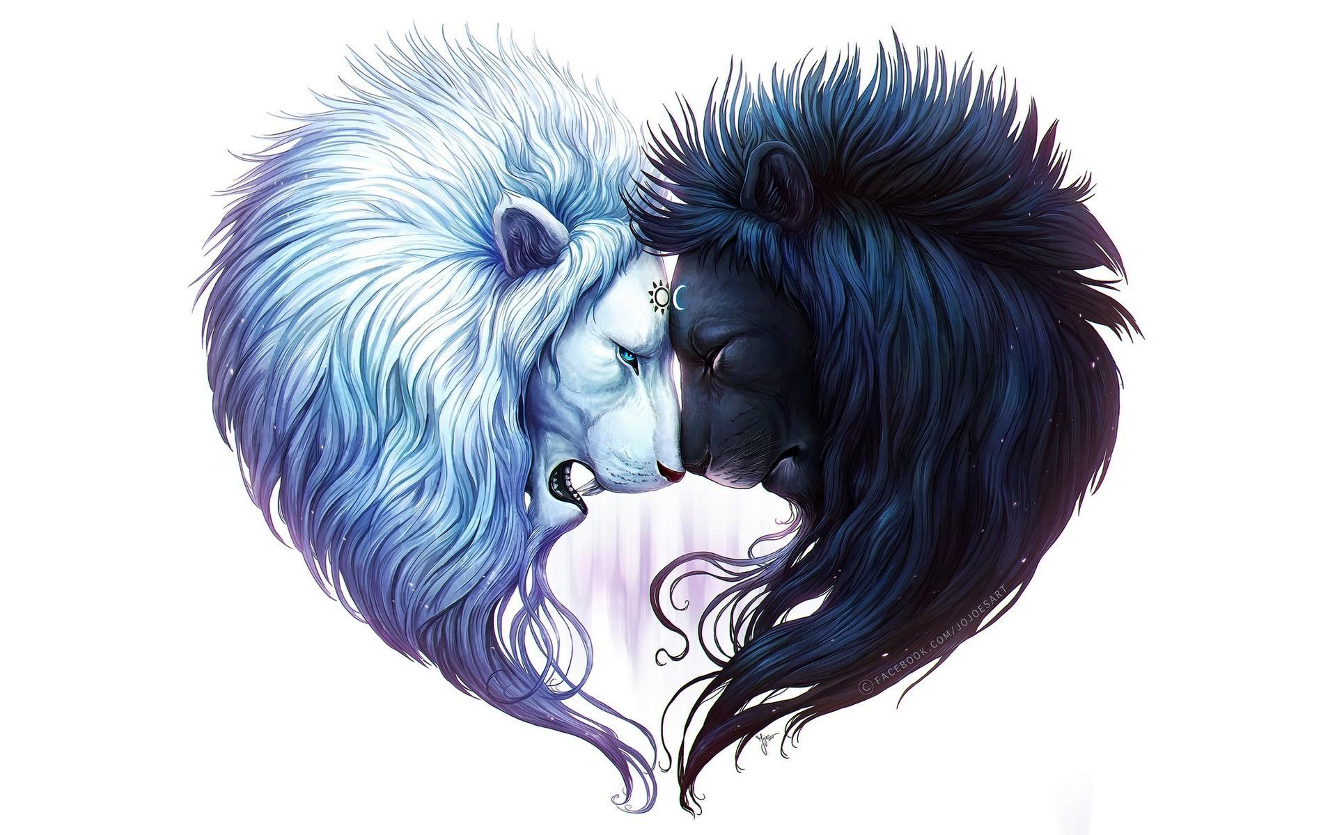 1920x1200 wallpaper digital art, white lion, black lion HD