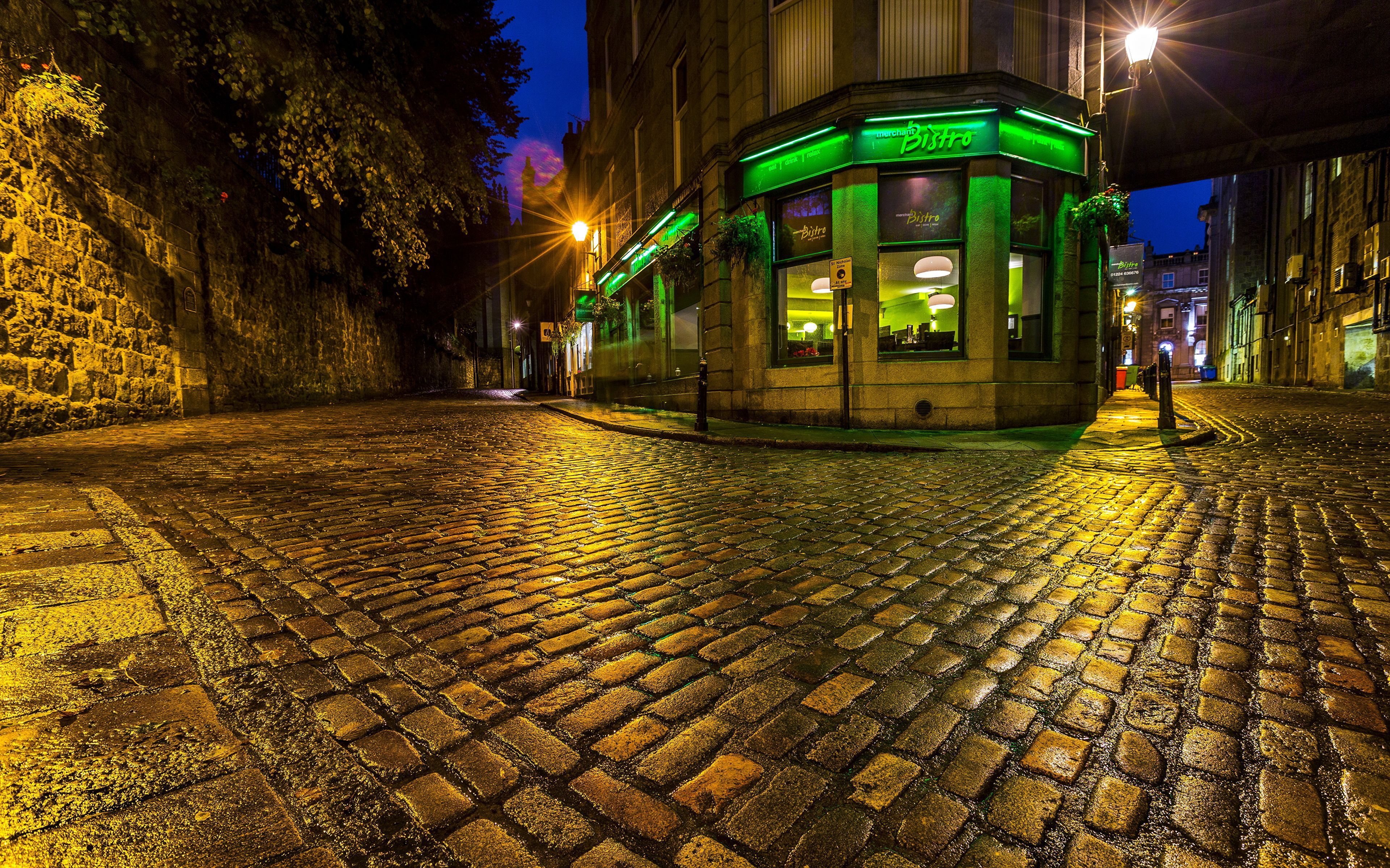 3840x2400 Picture Scotland United Kingdom Aberdeen Street Night 3840x2400