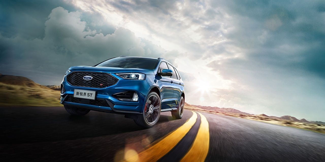 1280x640 Photos Ford Edge ST China Blue Cars Asphalt