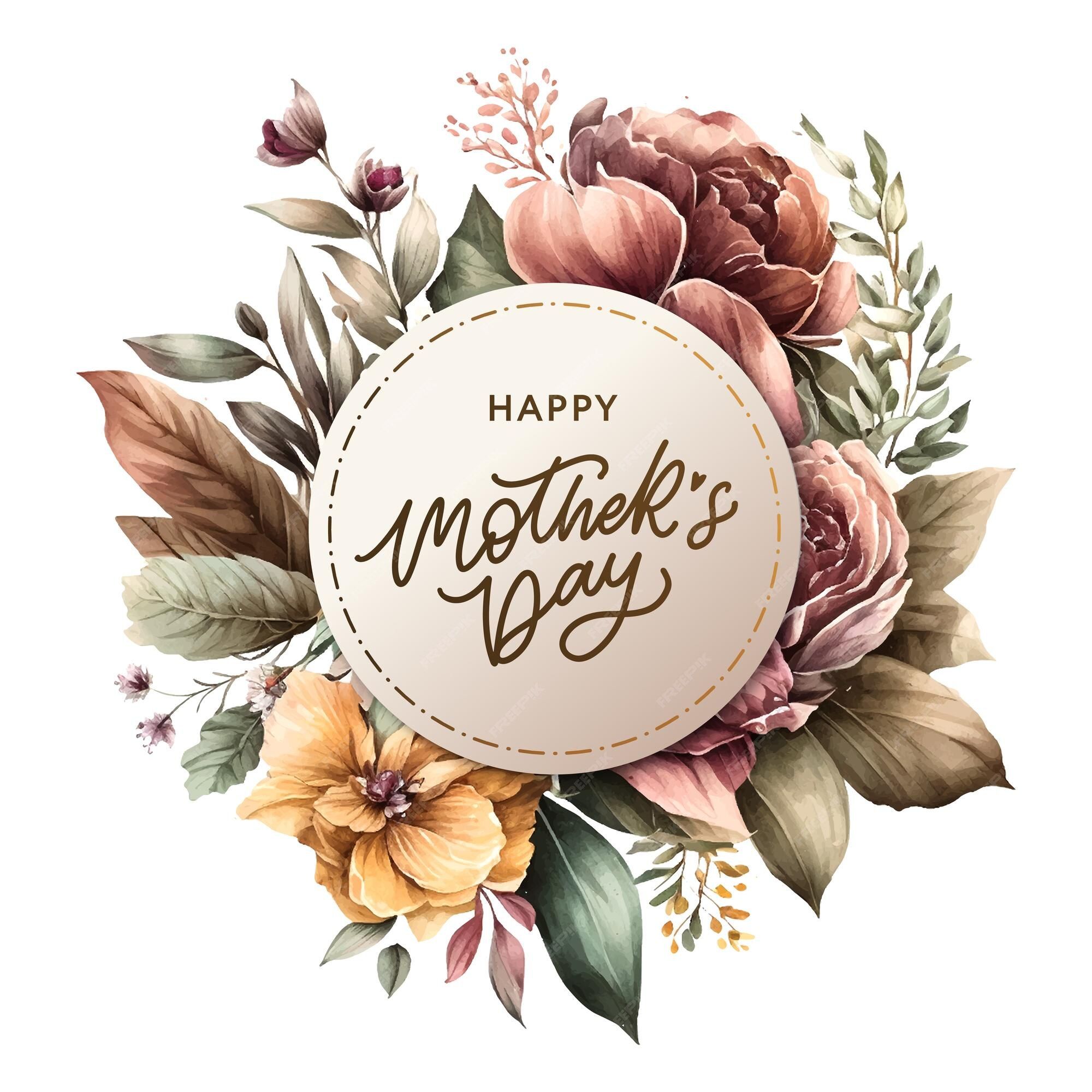 2000x2000 Premium Vector. Happy mother's day watercolor frame with vintage flowers for the holiday wallpaper invitation posters brochure voucher discount menu