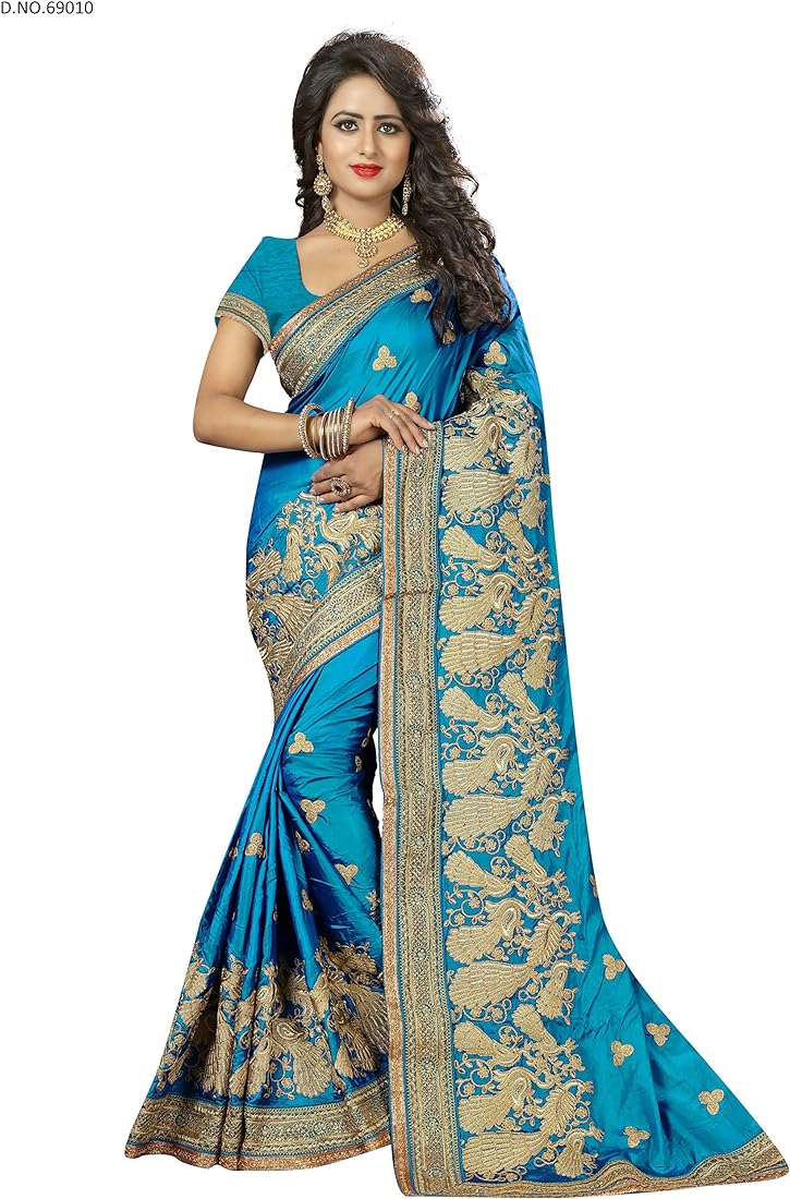 725x1100 Buy Designer Sky Blue Paper silk South Indian Saree at Amazon.in